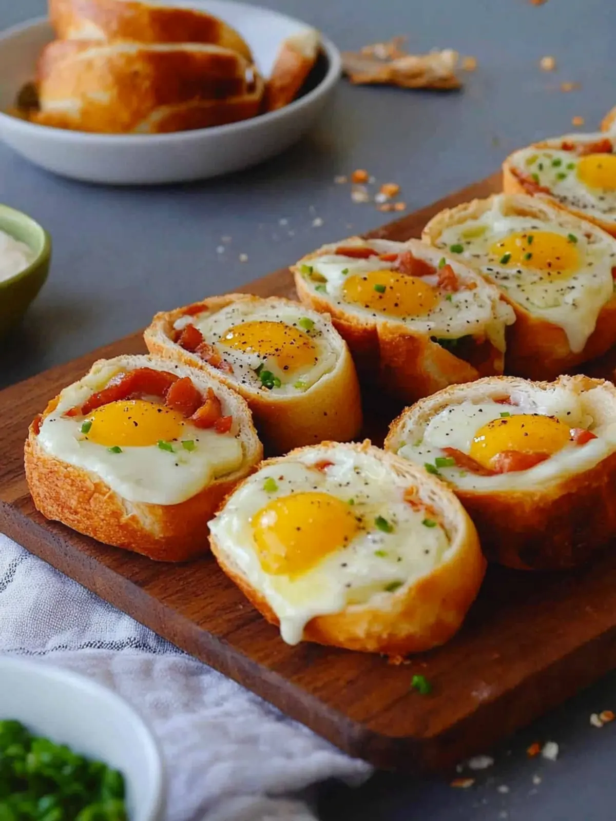 Filled breakfast rolls with egg, bacon, and cheese