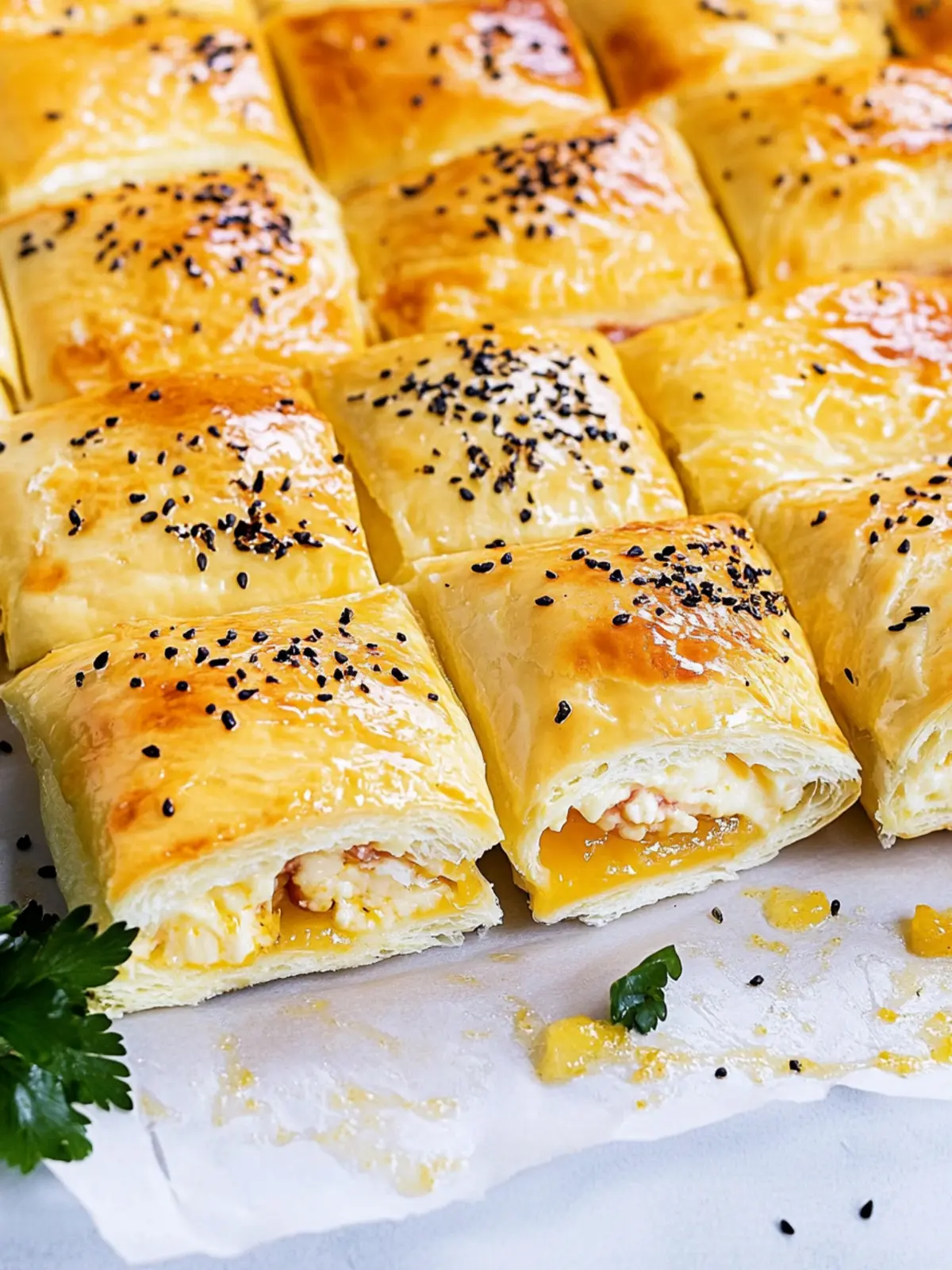 Filled puff pastry pockets with ham-cheese
