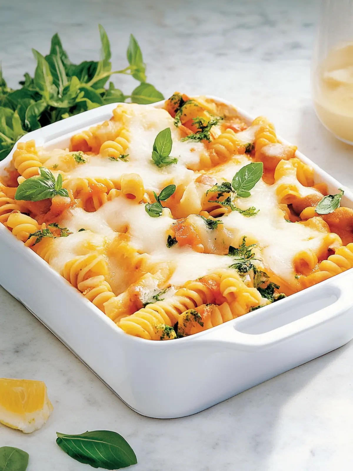 Nudelauflauf Tomate-Mozzarella mit Spinat