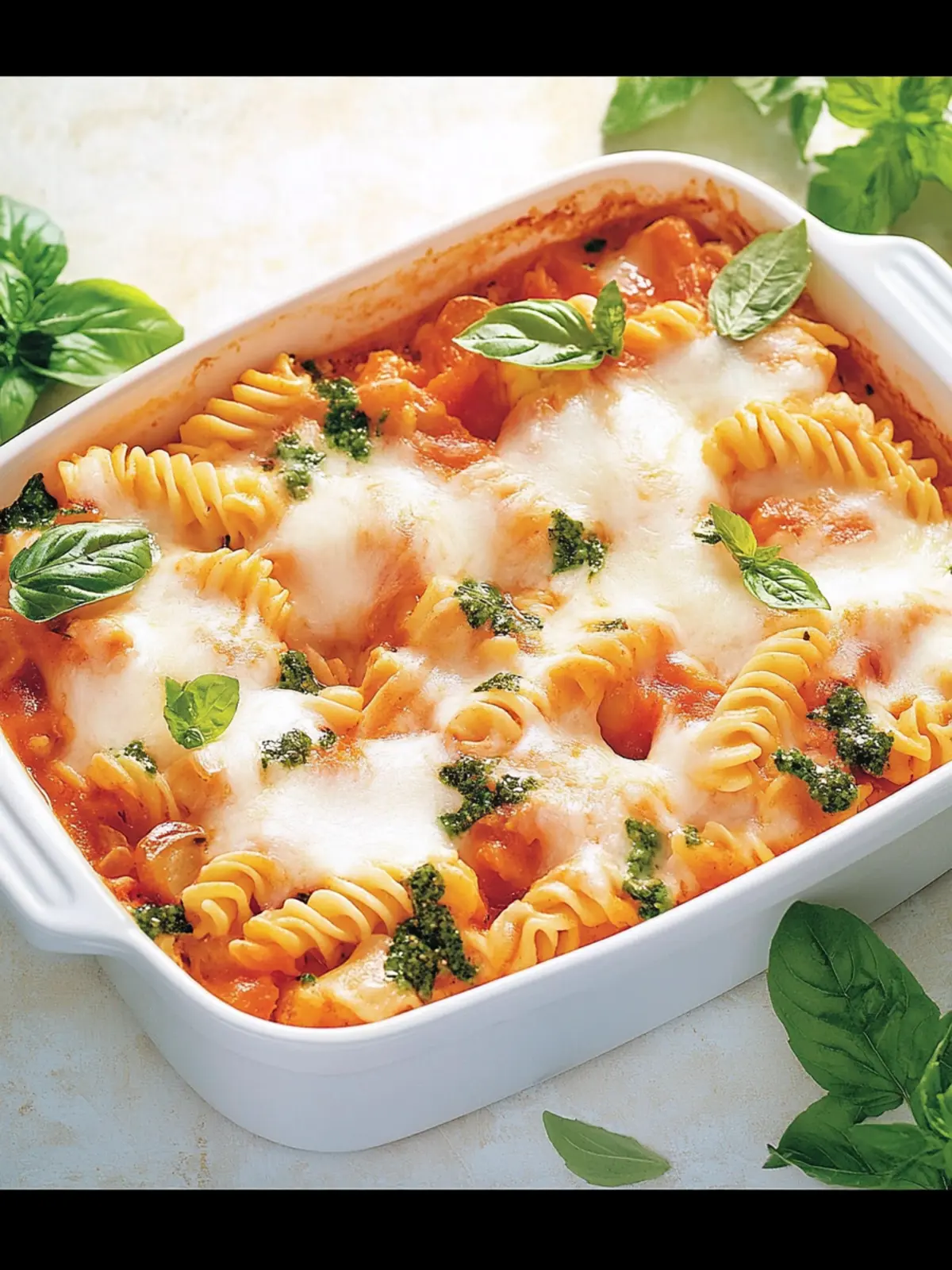 Nudelauflauf Tomate-Mozzarella mit Spinat