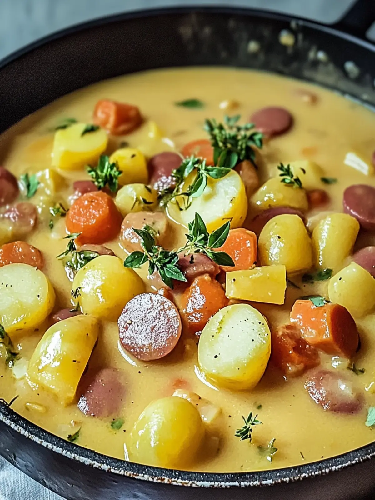 Spicy potato sausage stew – seasoned bread & hearty