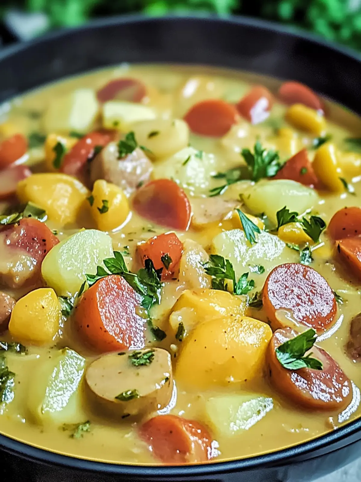 Spicy potato sausage stew – seasoned bread & hearty