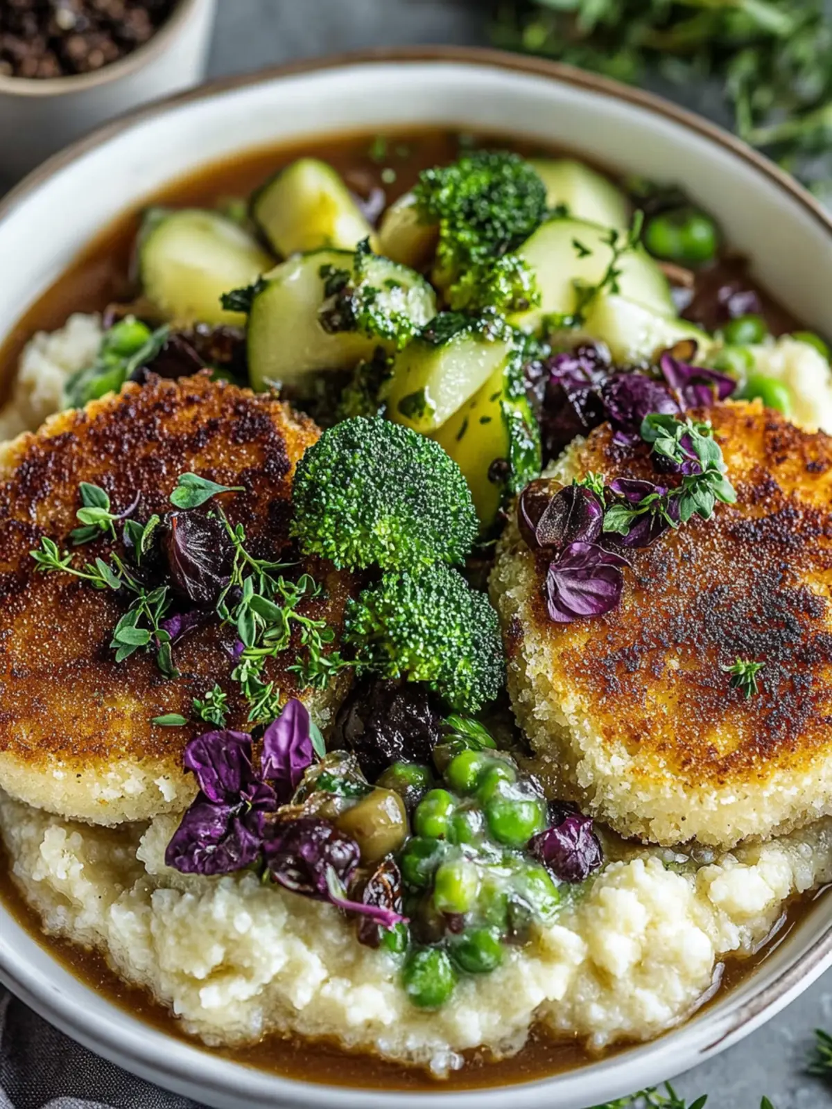 Vegane Schnitzel-Bowl mit Pilzsoße