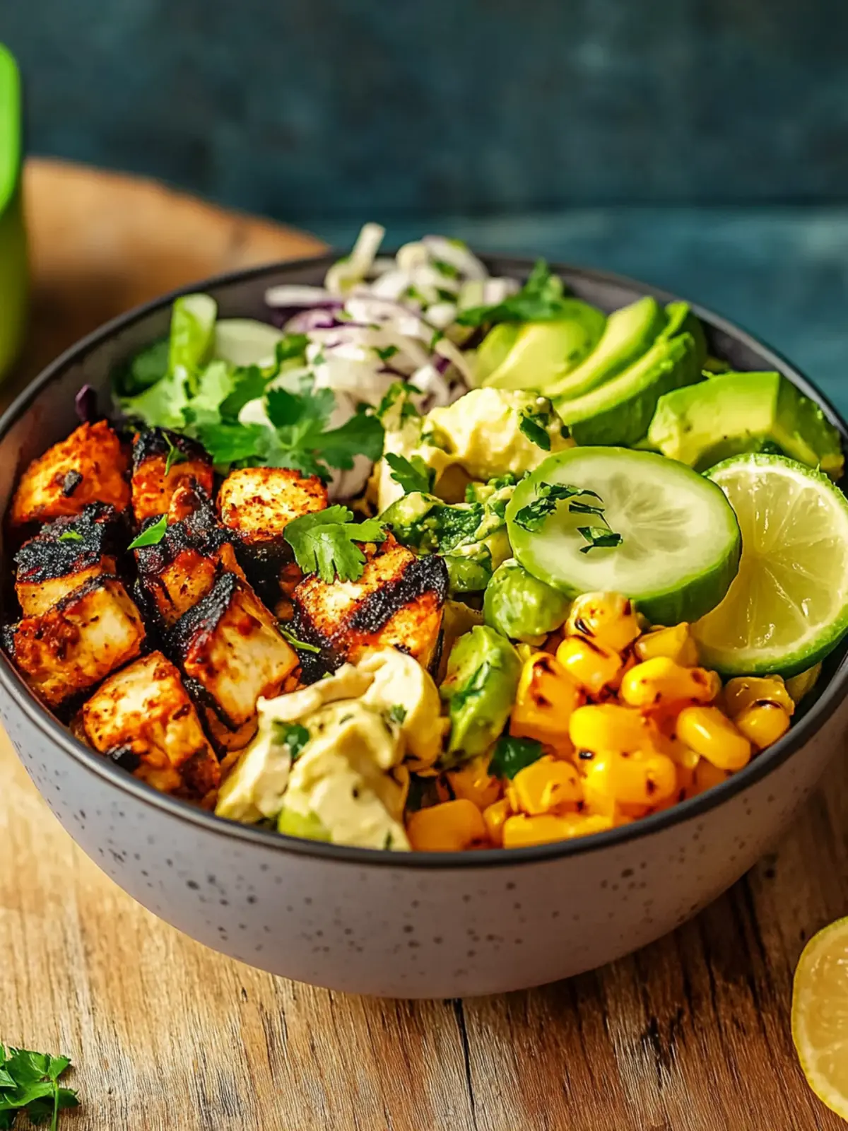Mexikanische Schüssel mit Hühnchen und Chipotle-Dressing