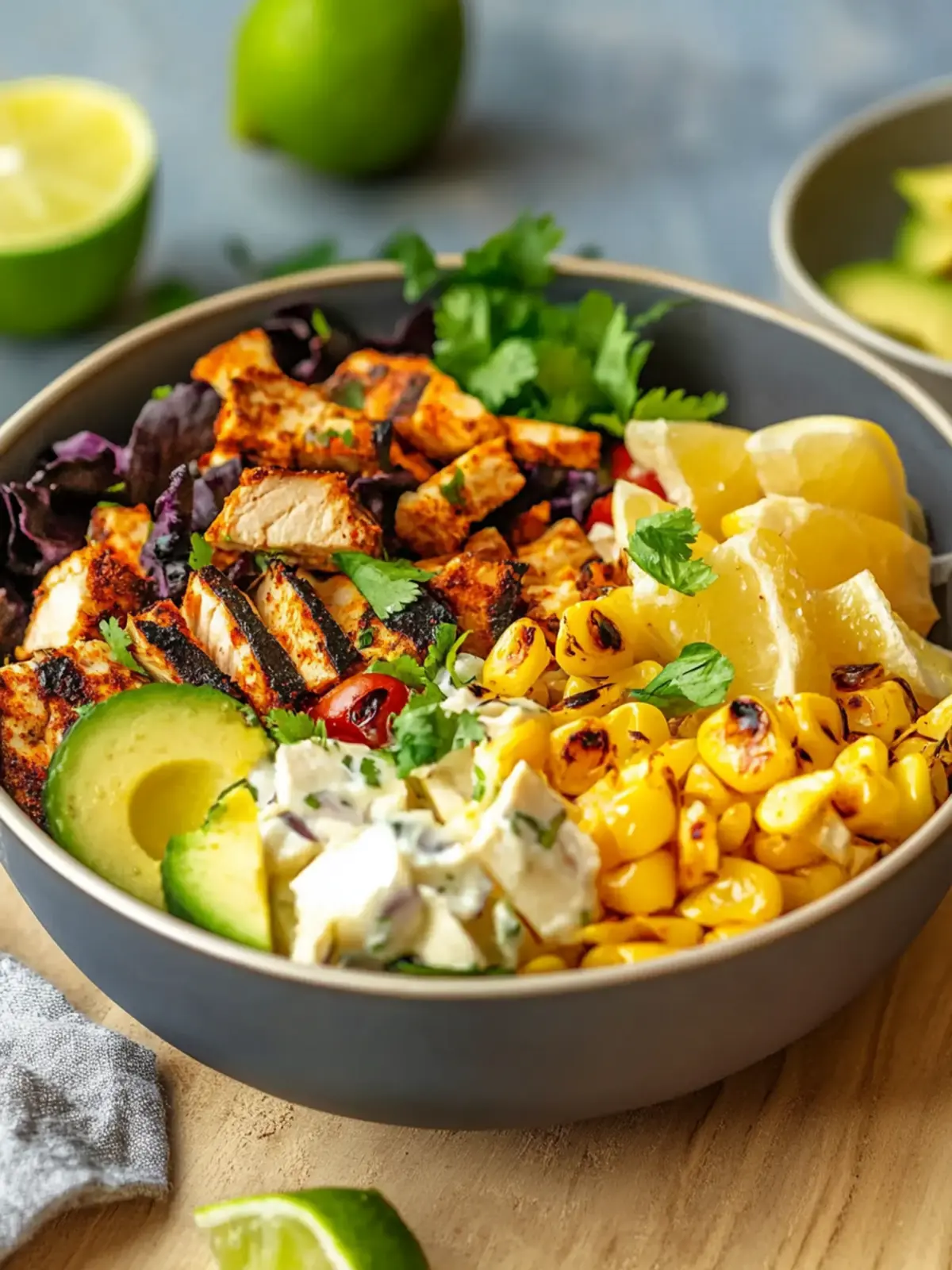 Mexikanische Schüssel mit Hühnchen und Chipotle-Dressing