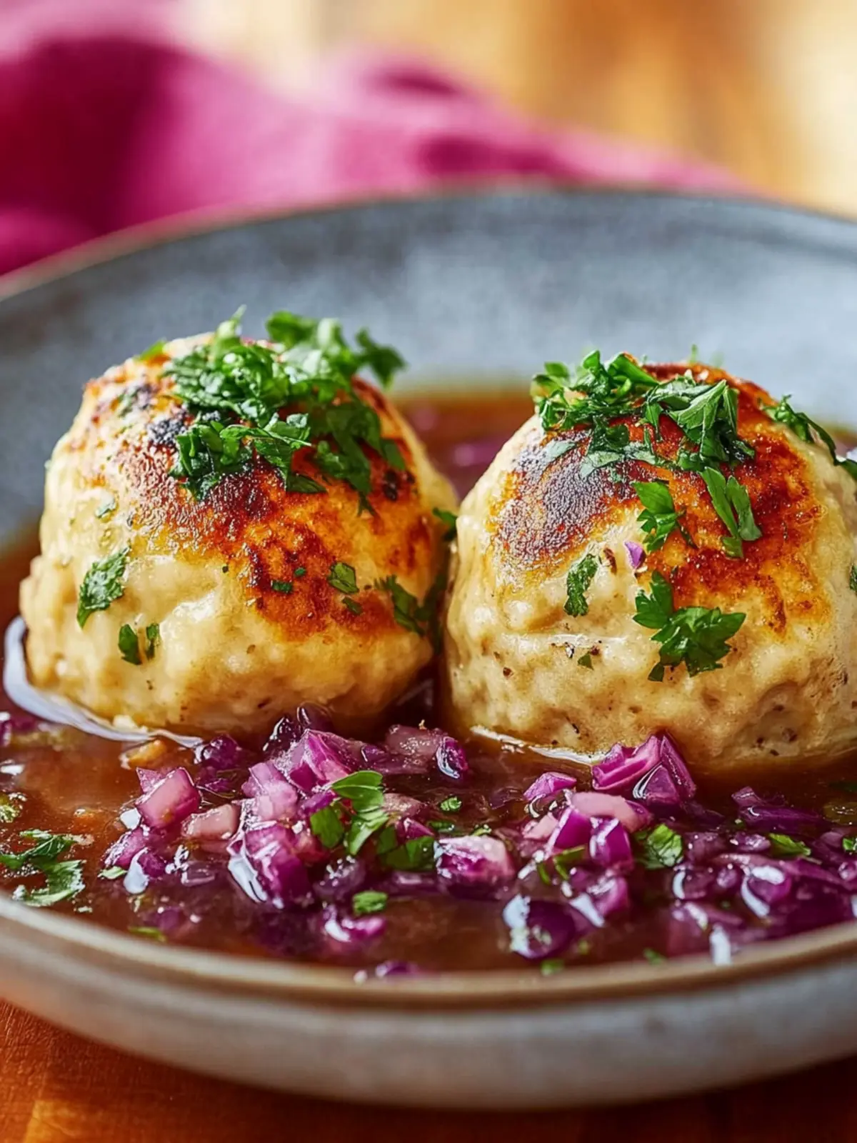 Juicy bread dumplings with red cabbage and gravy: Never falling apart
