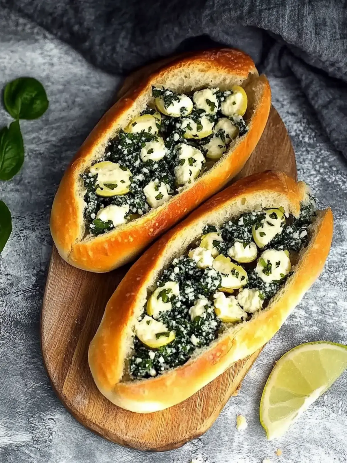 Filled pretzel sticks with spinach and feta
