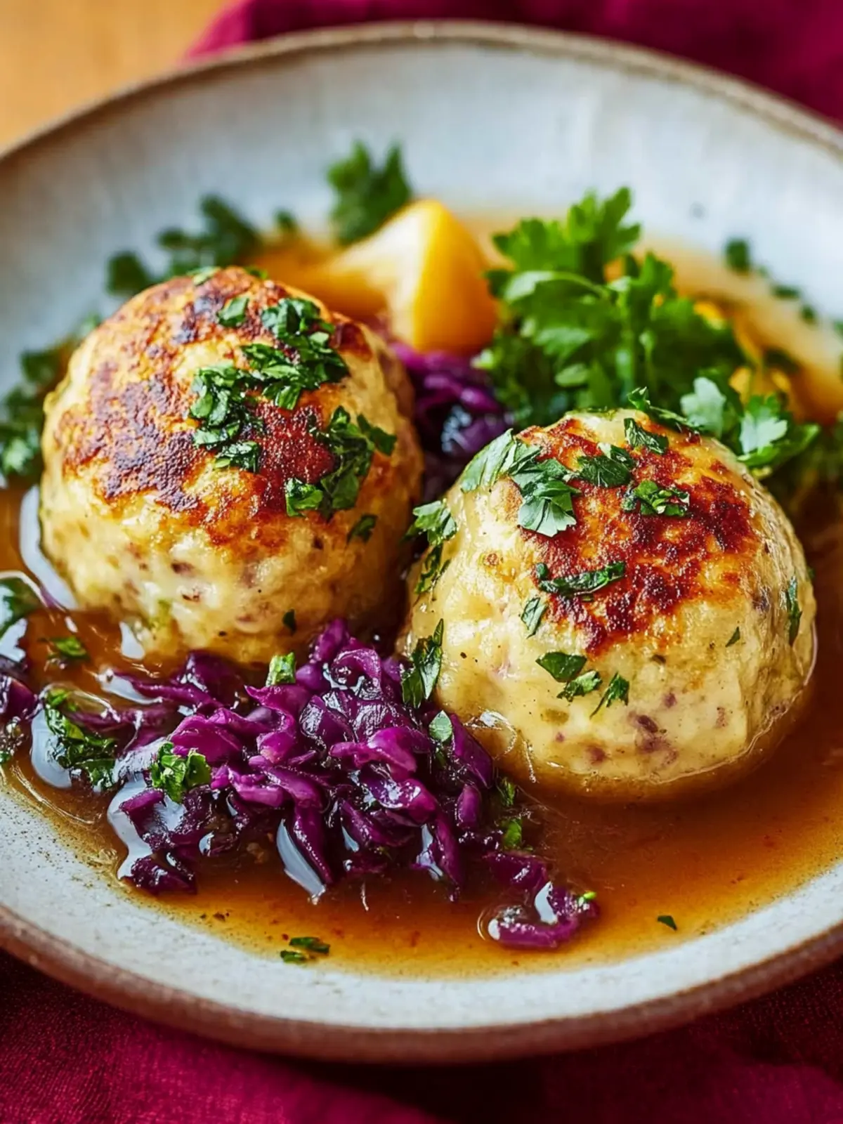 Juicy bread dumplings with red cabbage and gravy: Never falling apart