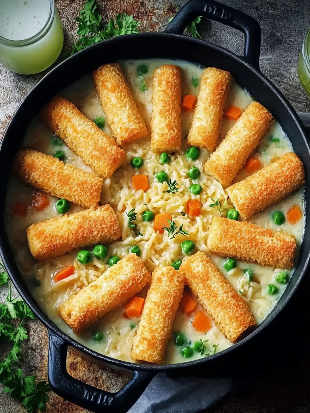 Fischstäbchen-Auflauf mit Reis und Gemüse