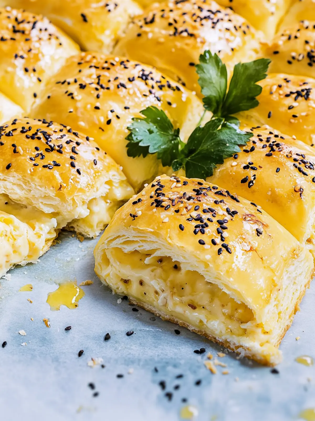 Filled puff pastry pockets with ham-cheese