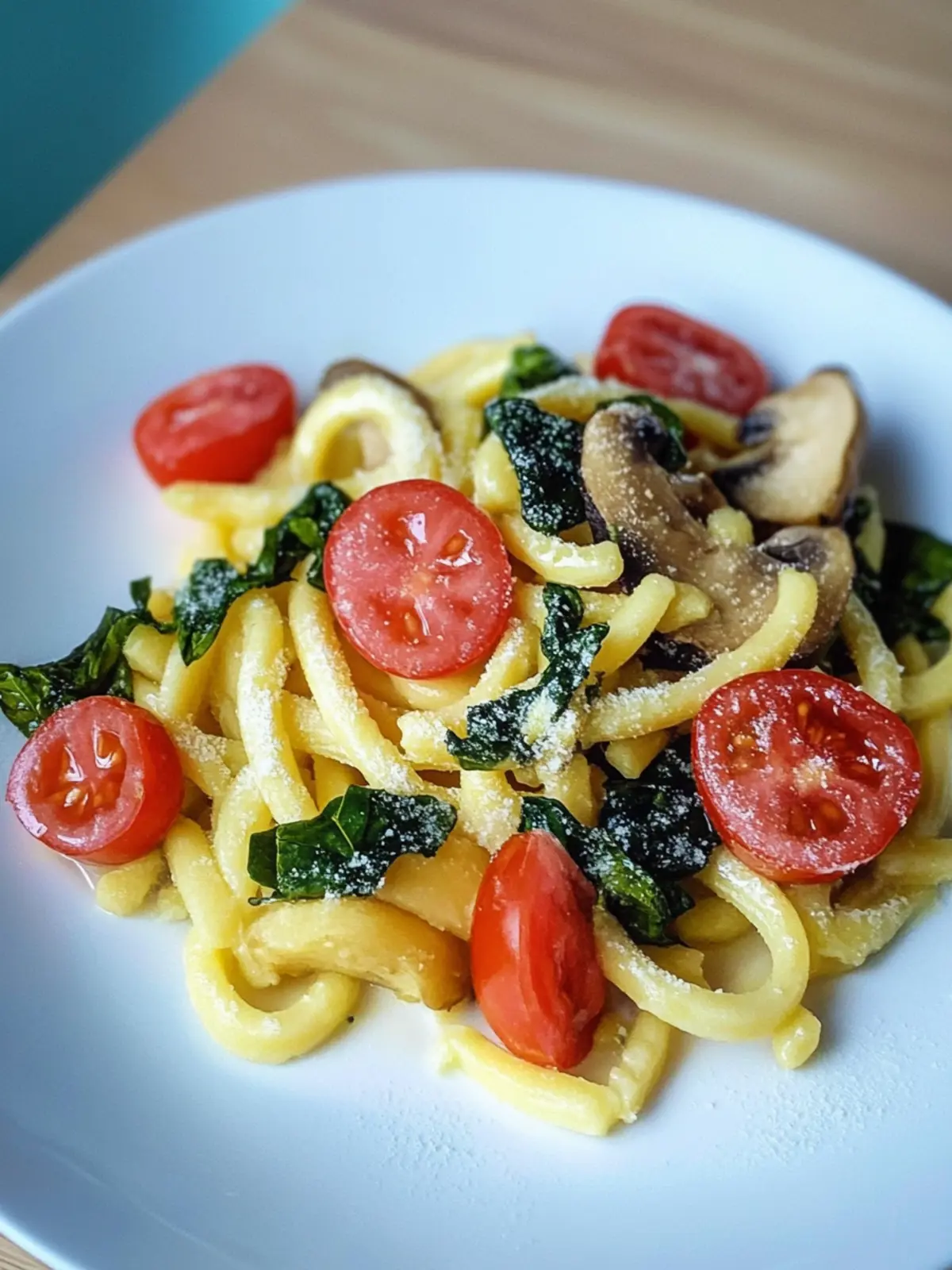Spätzlepfanne mit Spinat und Champignons