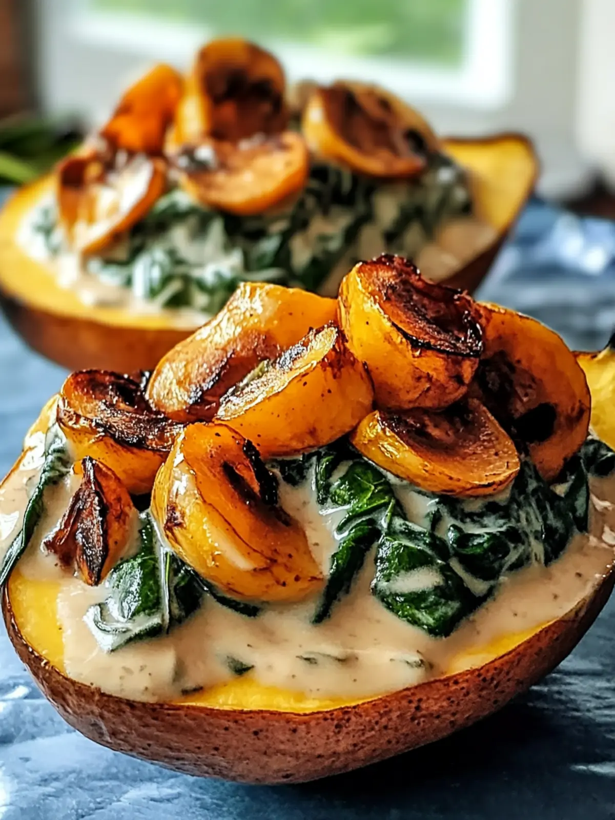 Creamy, filled with mushrooms and spinach sweet potatoes