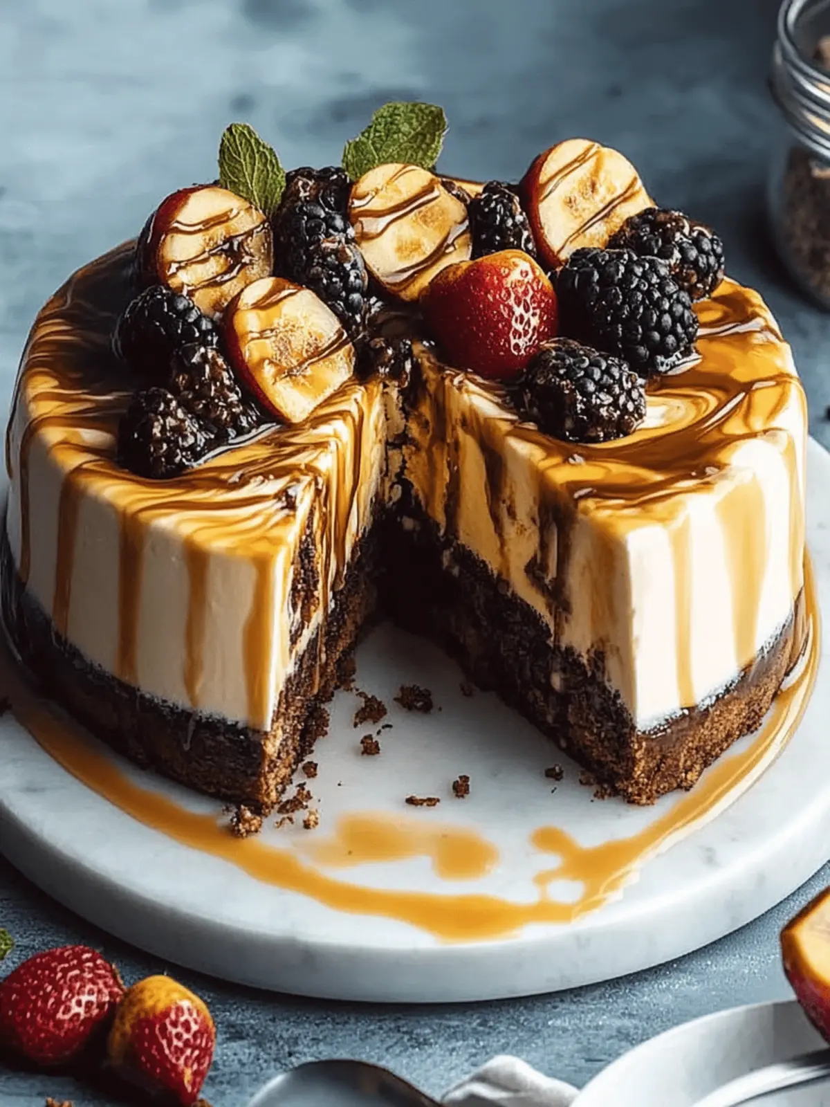 Cheesecake mit Keksboden und gesalzenem Karamell-Swirl