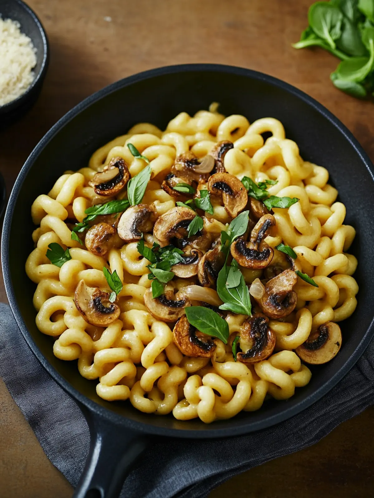 Spätzle-Pfanne mit Pilzen und Röstzwiebeln – herzhaft & vegetarisch