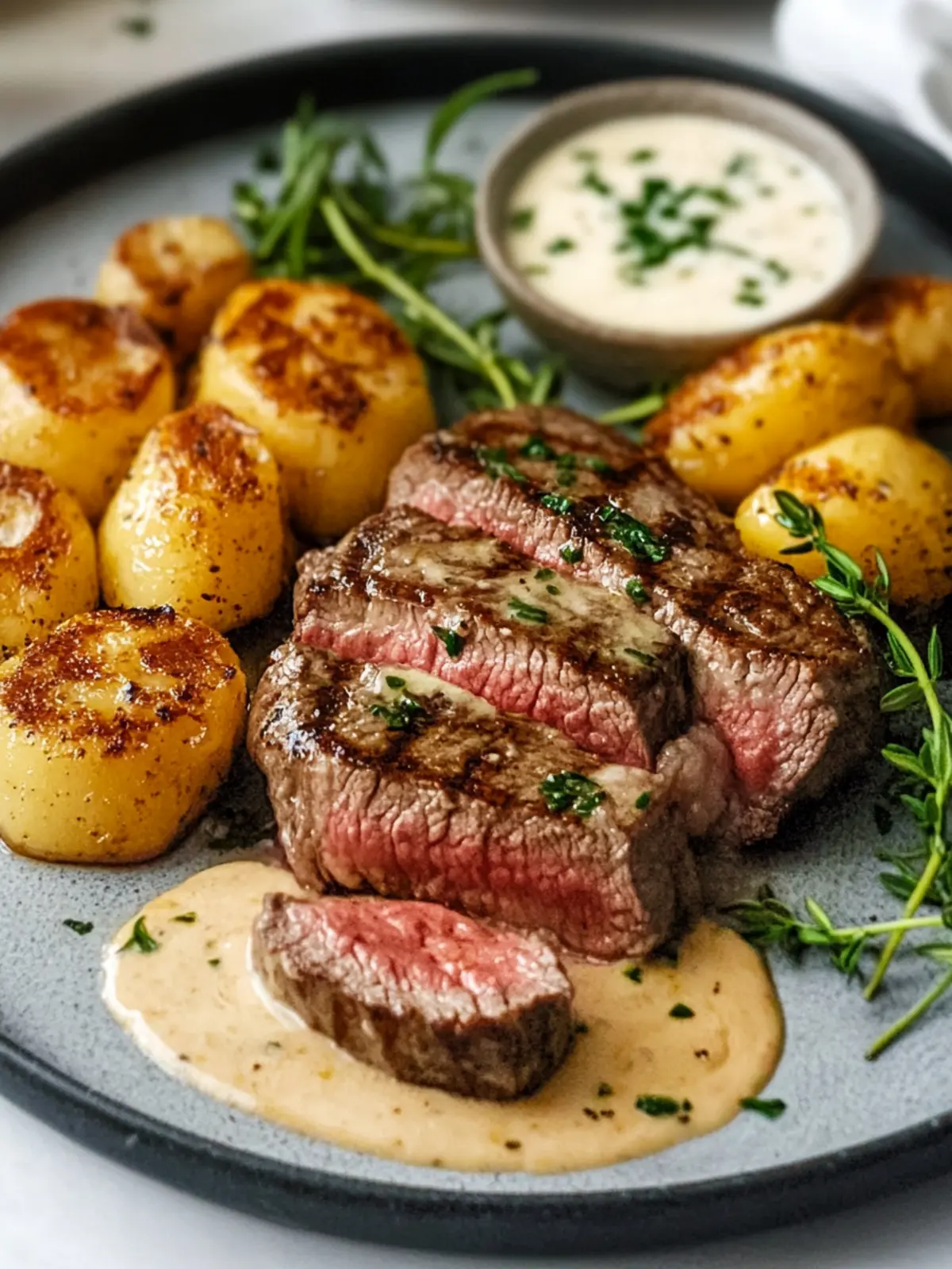 Cremiges Cheddar-Steak mit Garnelen