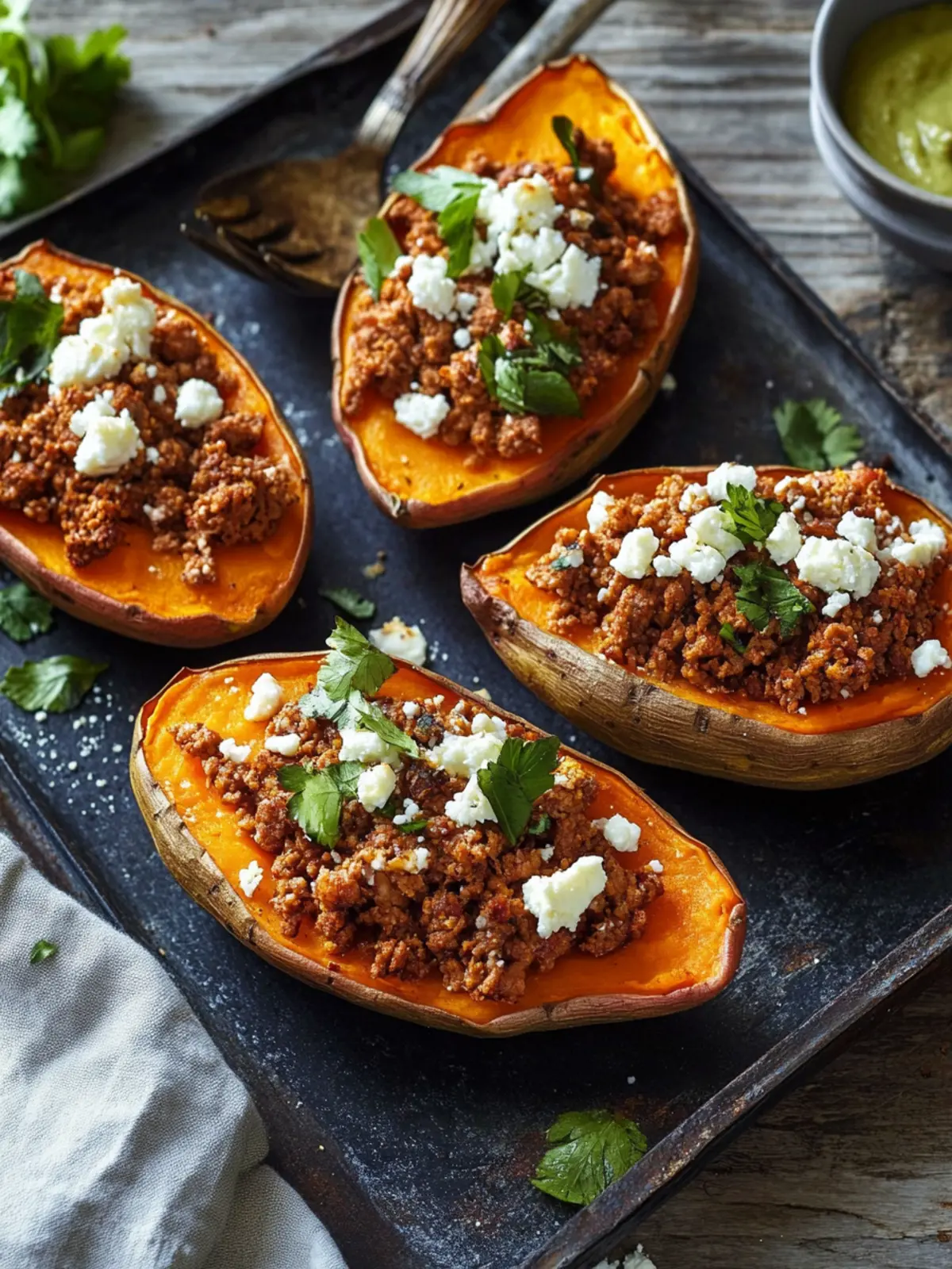 Stuffed sweet potatoes with veal mince and feta