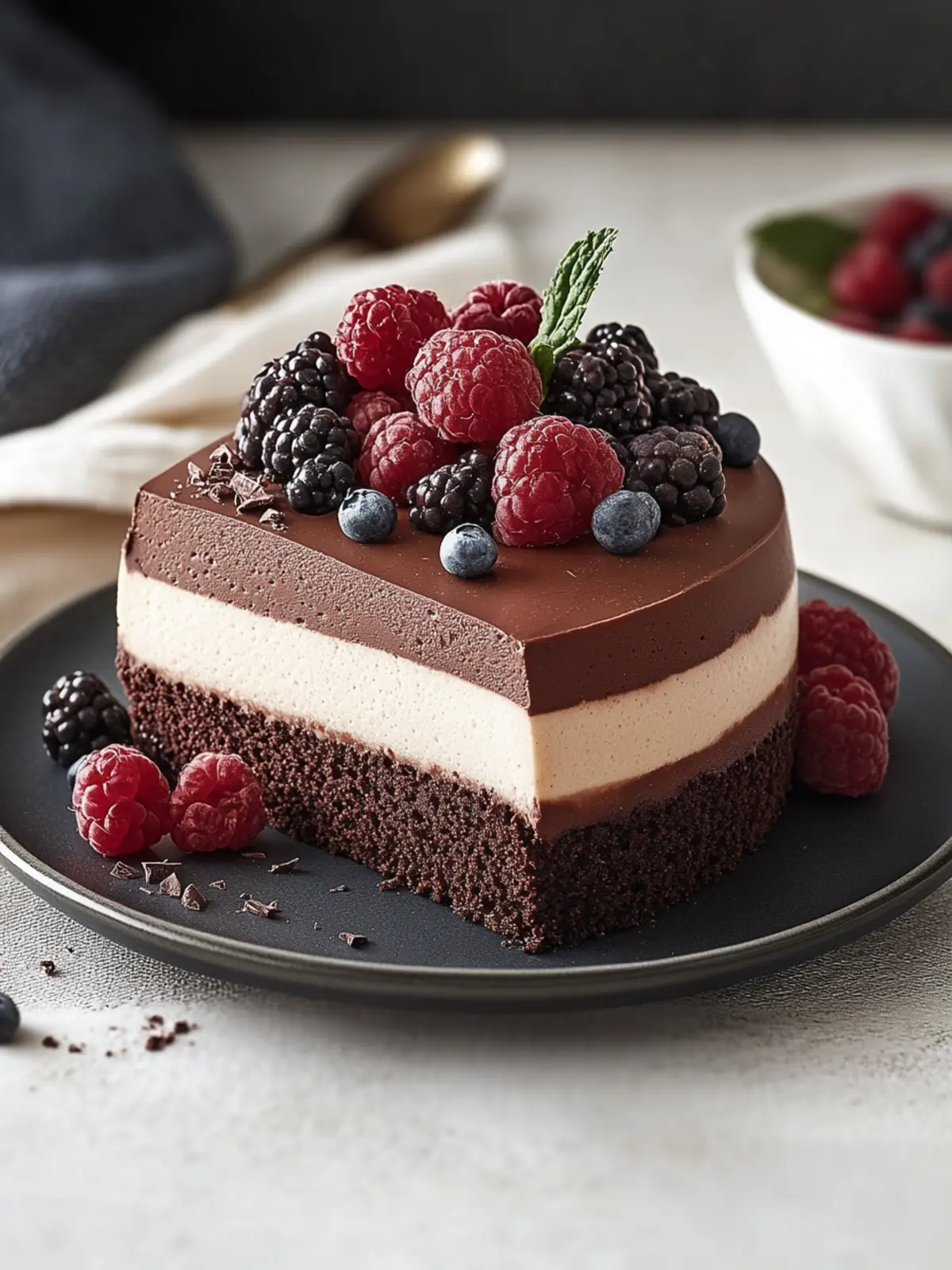 Dreifach-Schokoladenmousse-Kuchen