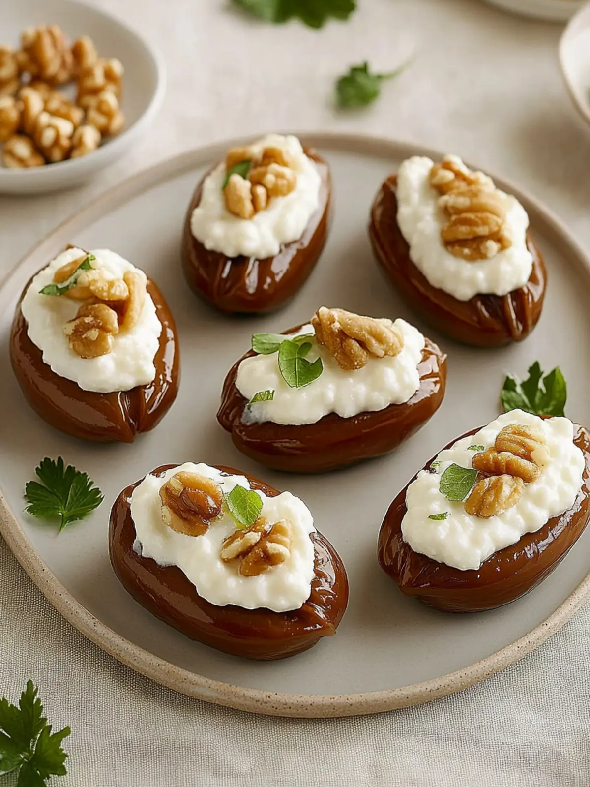 Sweet-savory date bites with cheese and walnut