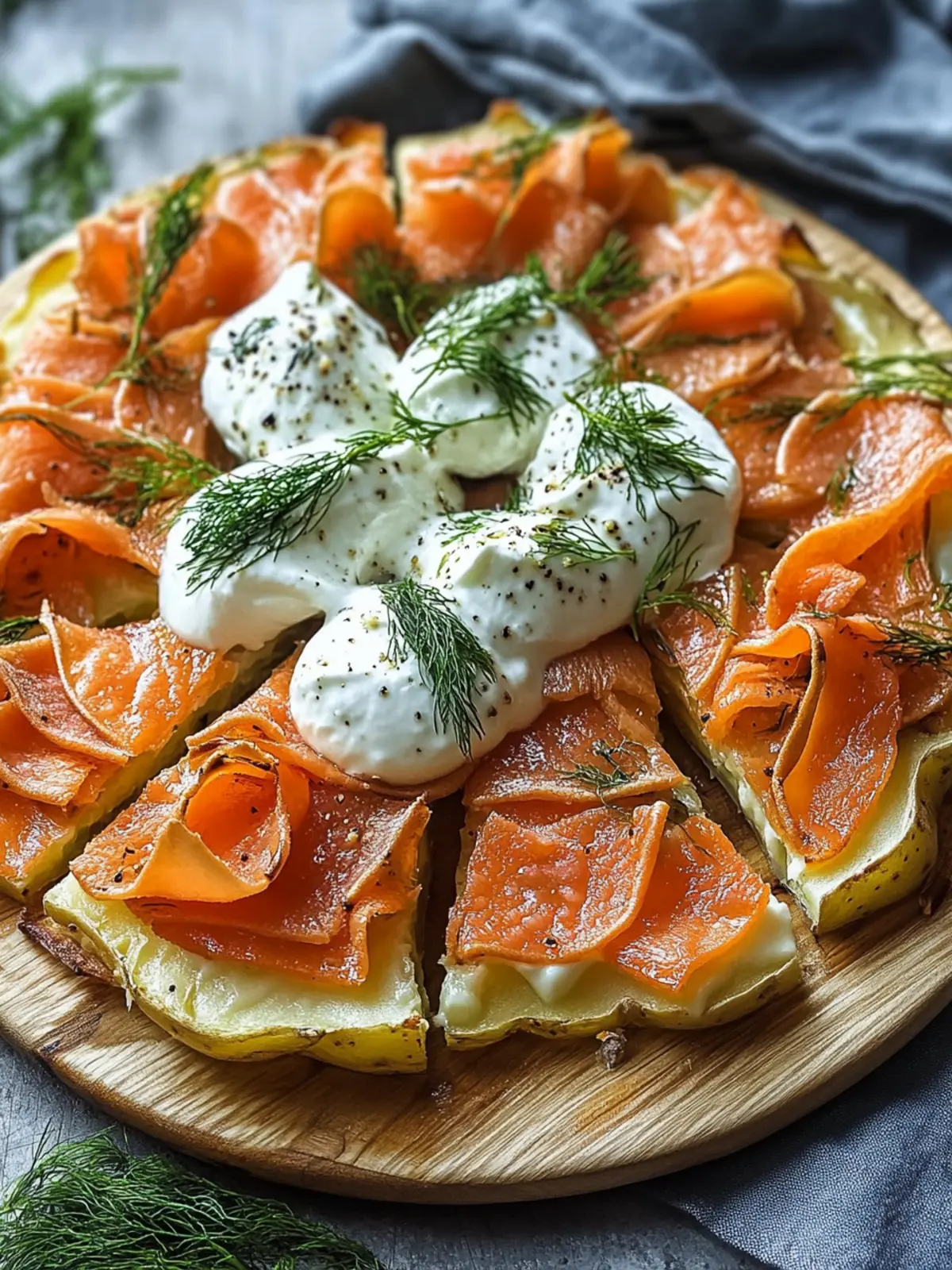 Knusprige Kartoffelgalette mit Räucherlachs und Crème Fraîche
