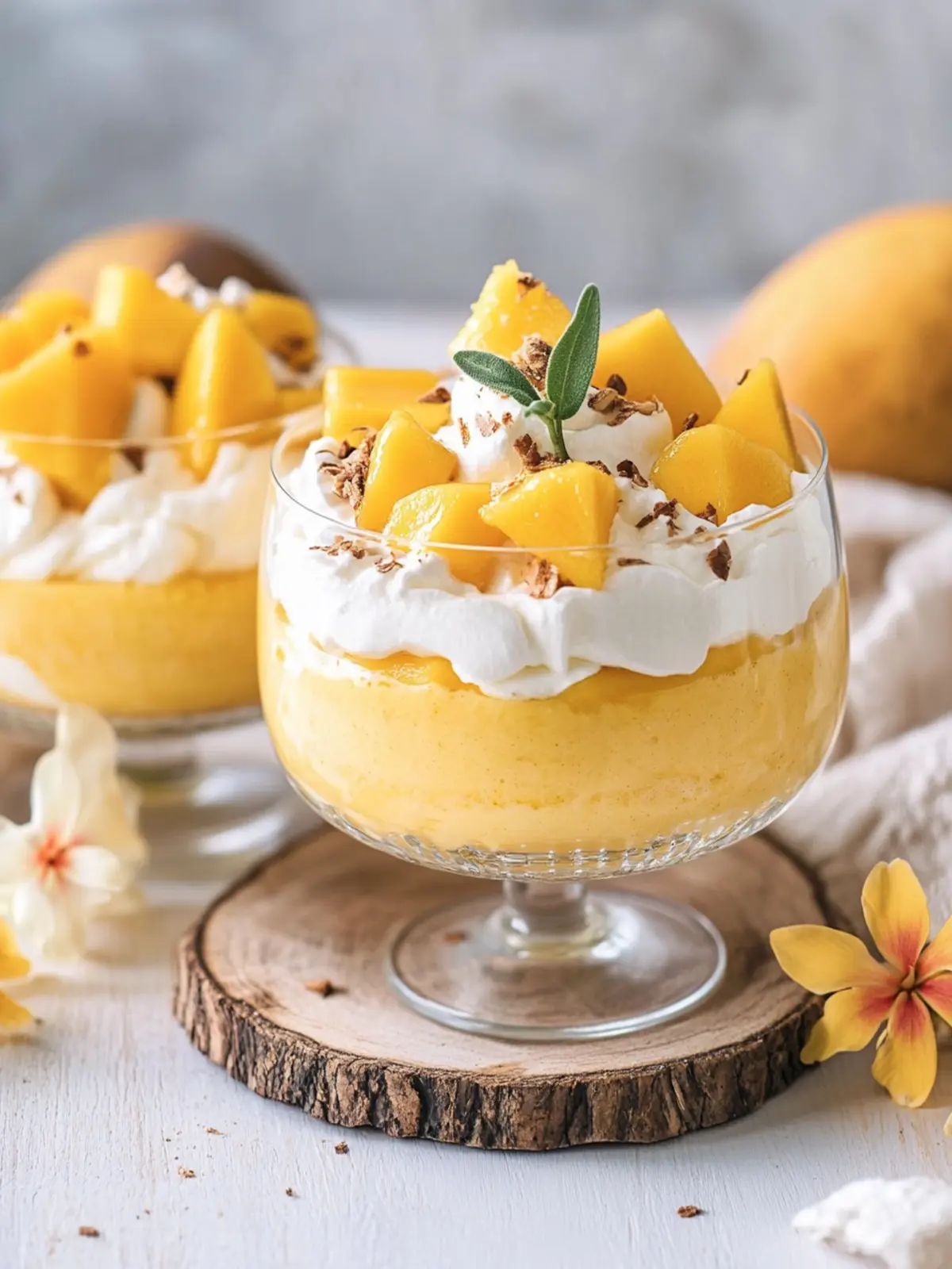 Leckeres Osterdessert mit Mango, Quark und Sahne