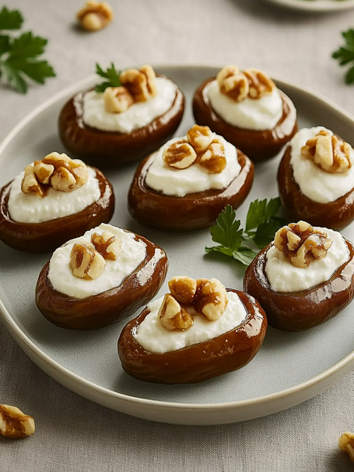 Sweet-savory date bites with cheese and walnut