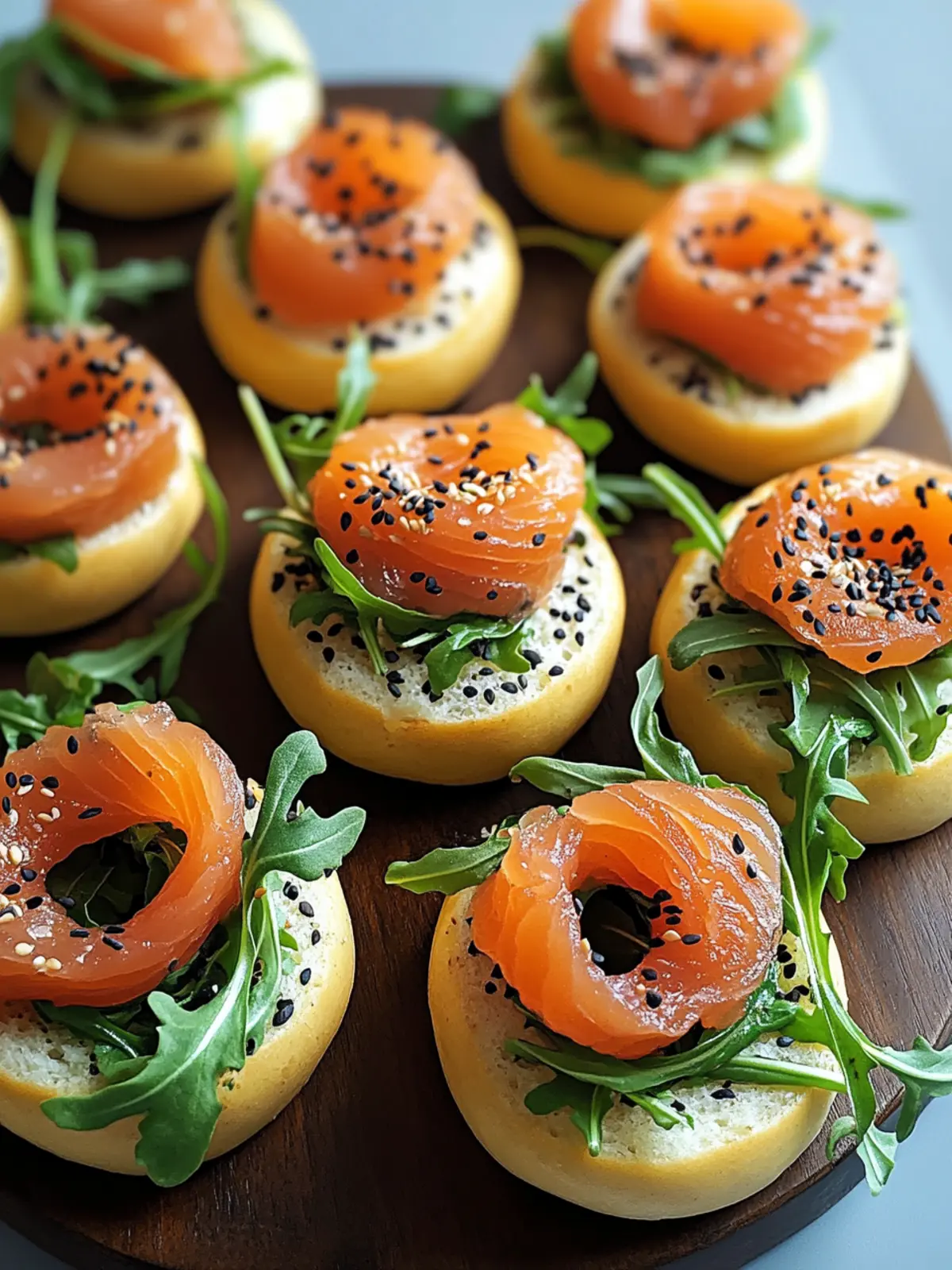 Mini-Bagels with smoked salmon and arugula