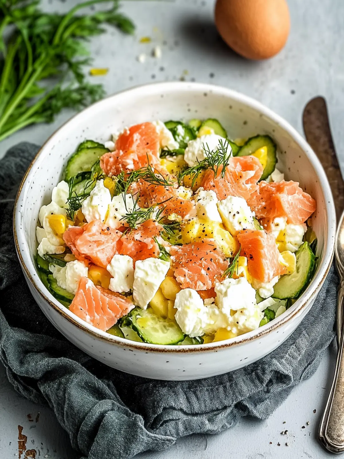 Heartfelt breakfast egg salad with cottage cheese & smoked salmon