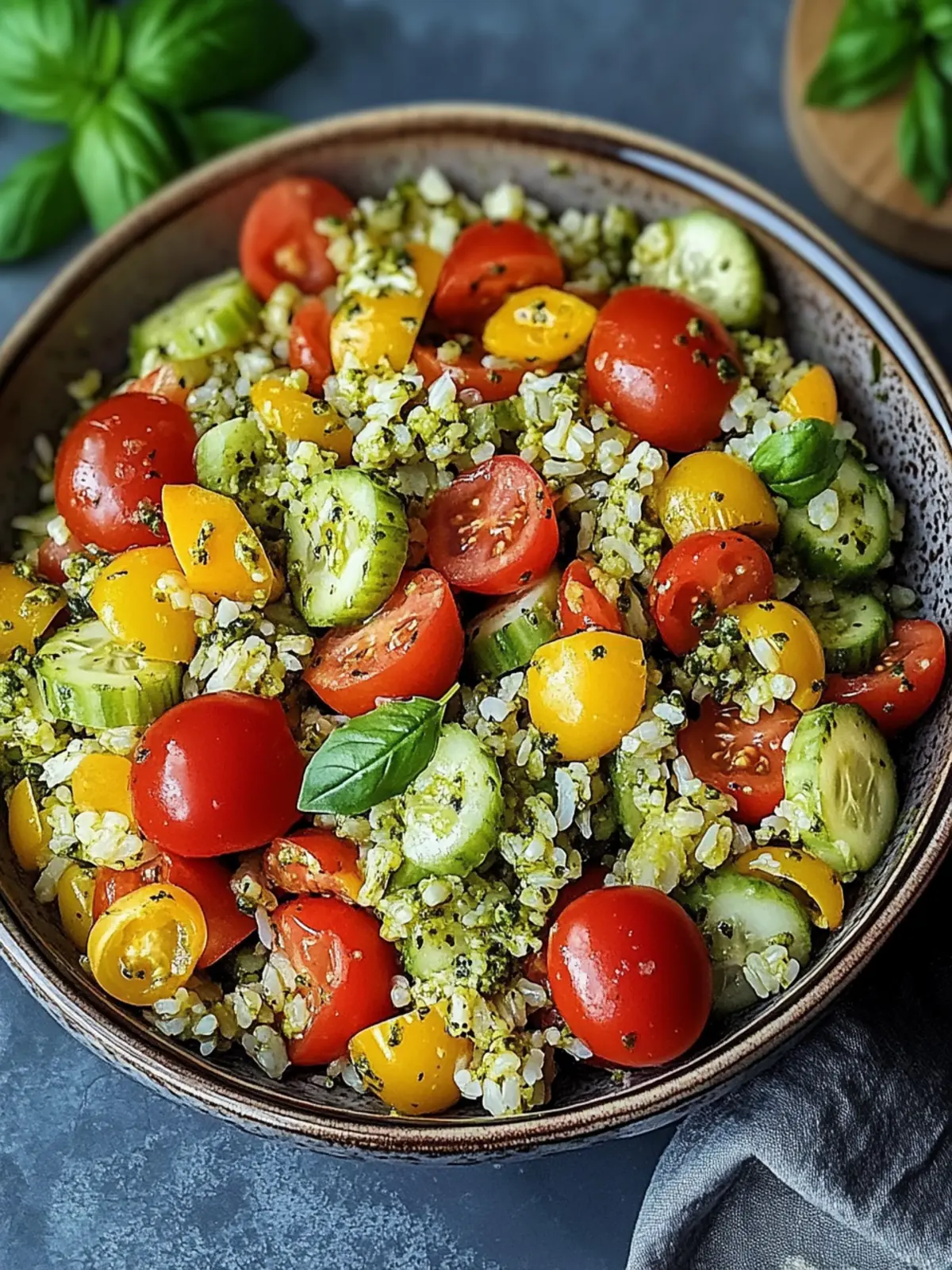 Bunter Reissalat mit Pesto – Gesund und Schnell