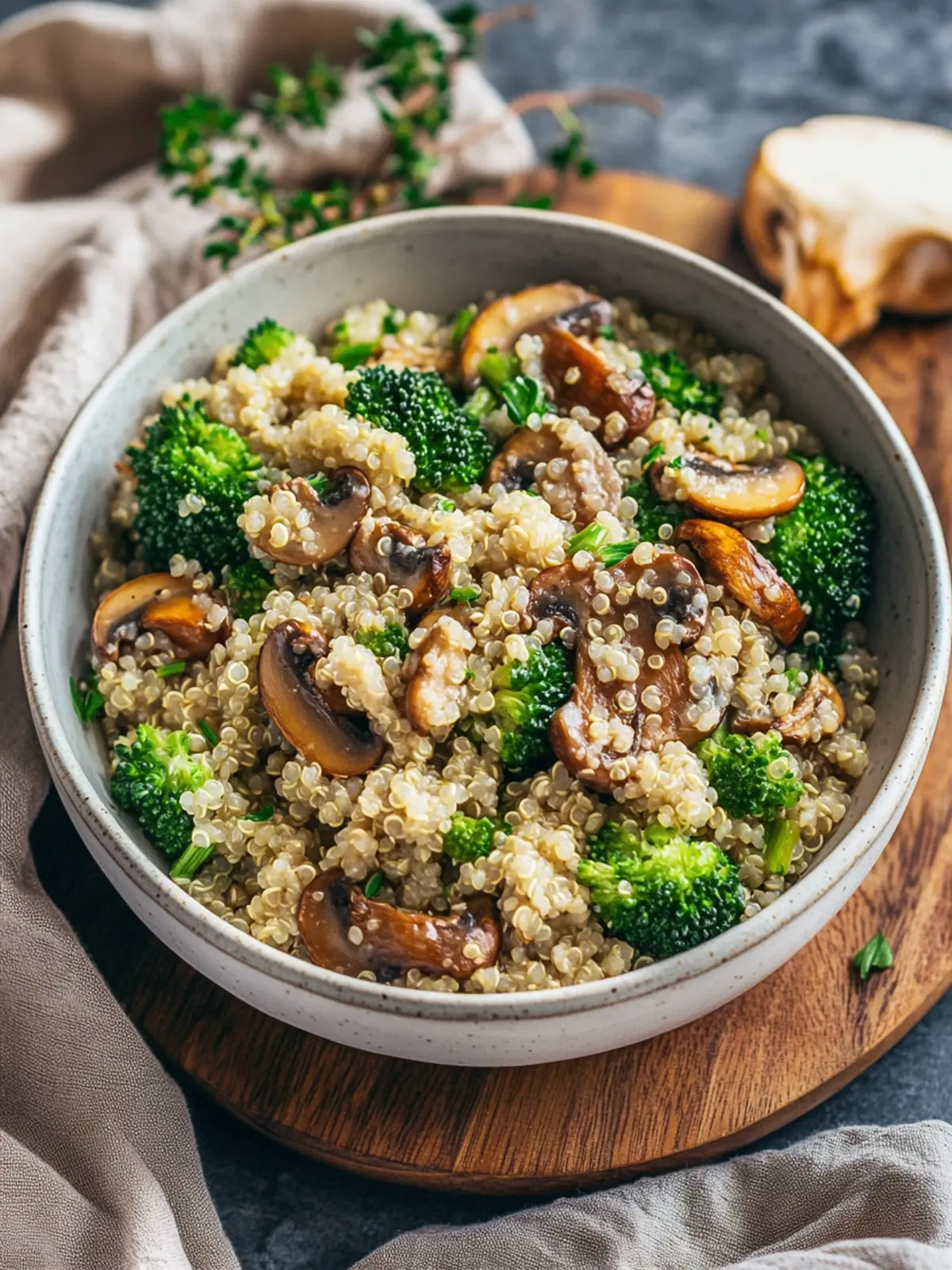 Quinoa Pfanne mit Brokkoli und Champignons