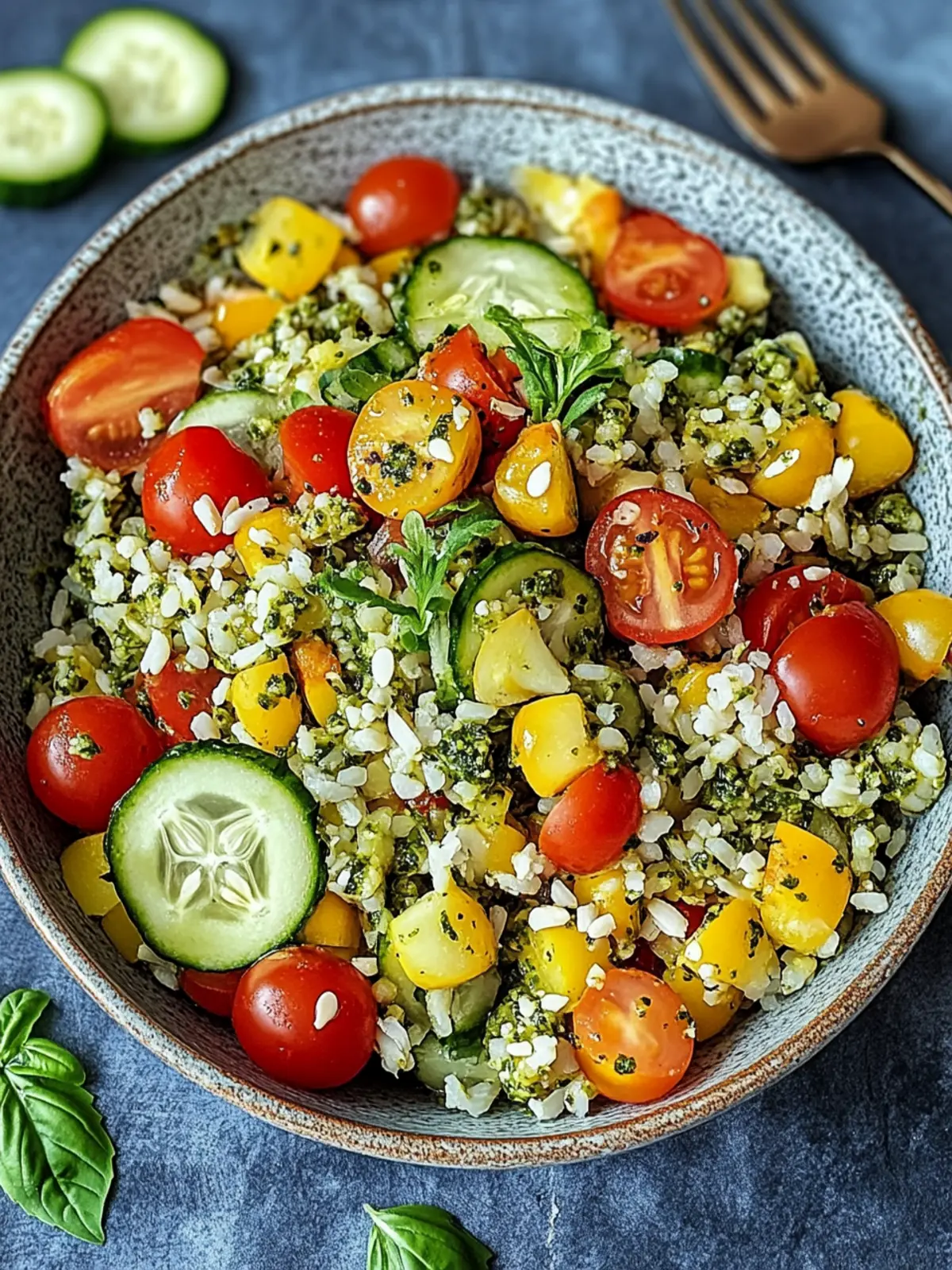 Bunter Reissalat mit Pesto – Gesund und Schnell