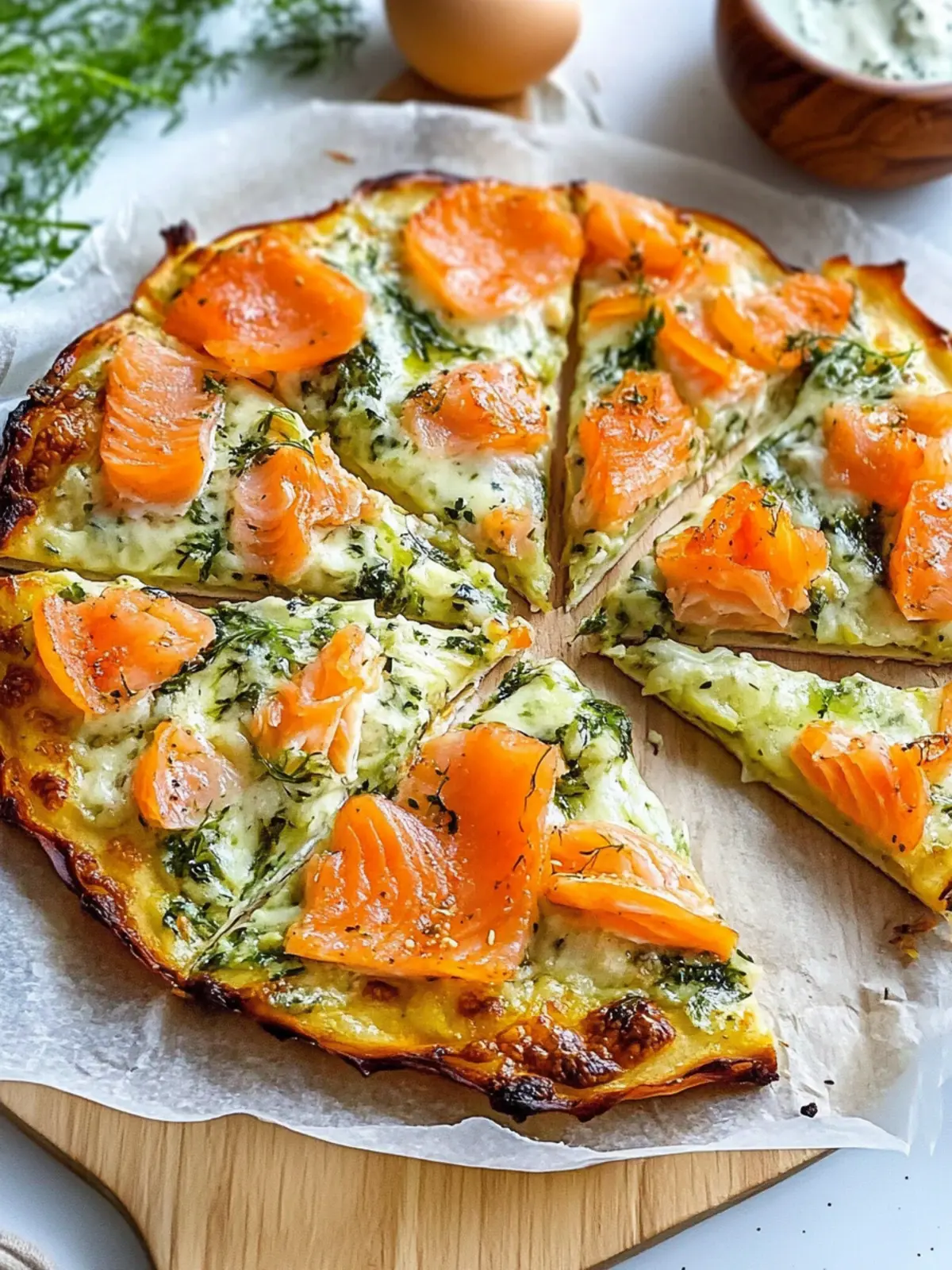 Kartoffelpizza mit geräuchertem Lachs
