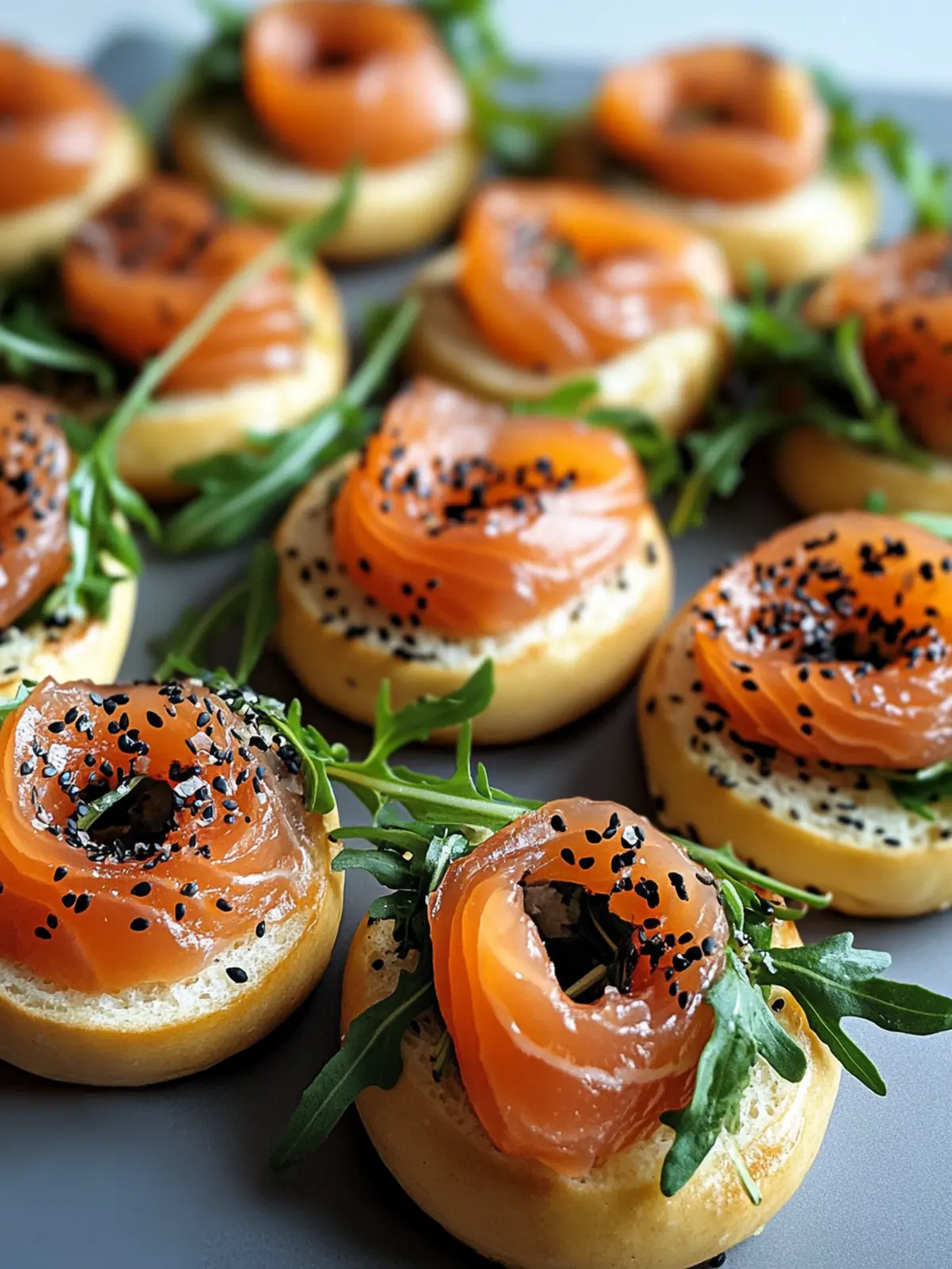 Mini-Bagels with smoked salmon and arugula