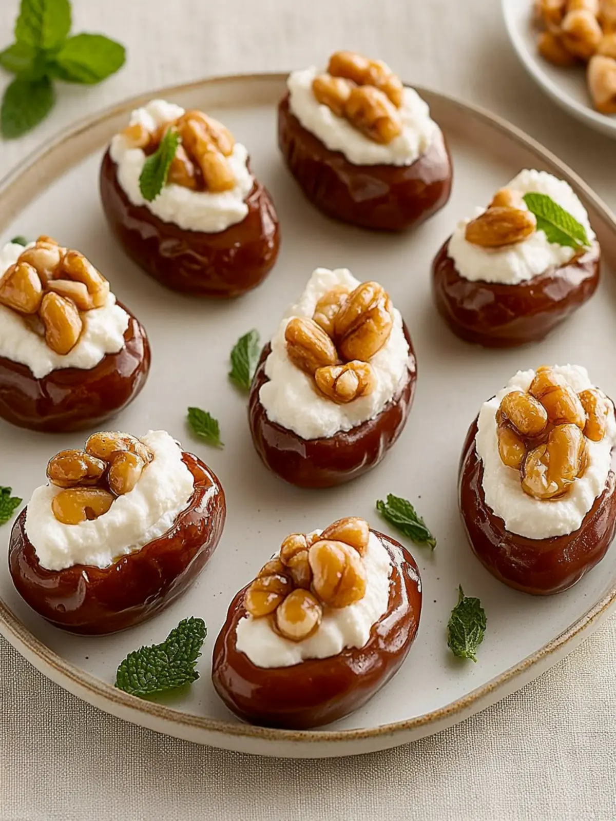 Sweet-savory date bites with cheese and walnut