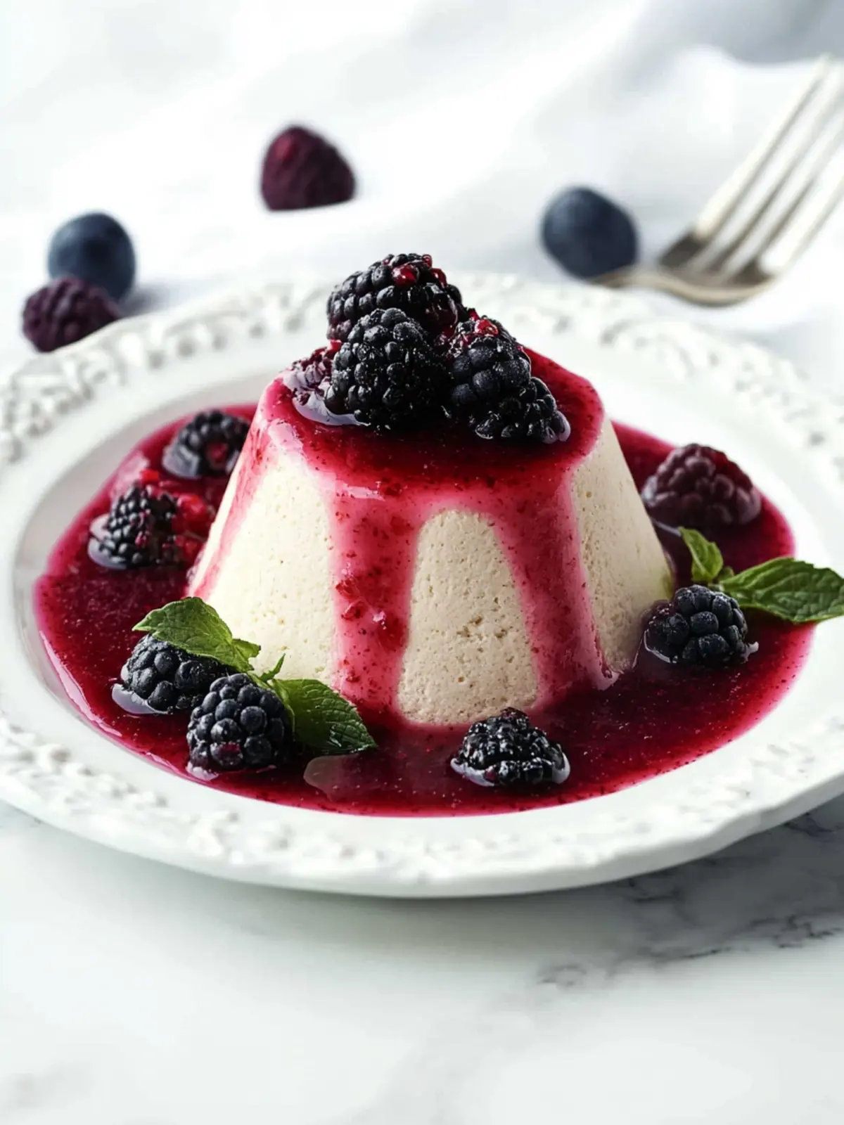 Panna Cotta without gelatin with berry sauce