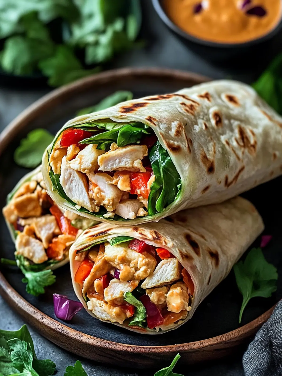 Leckere Thai Erdnuss Hähnchen Wraps