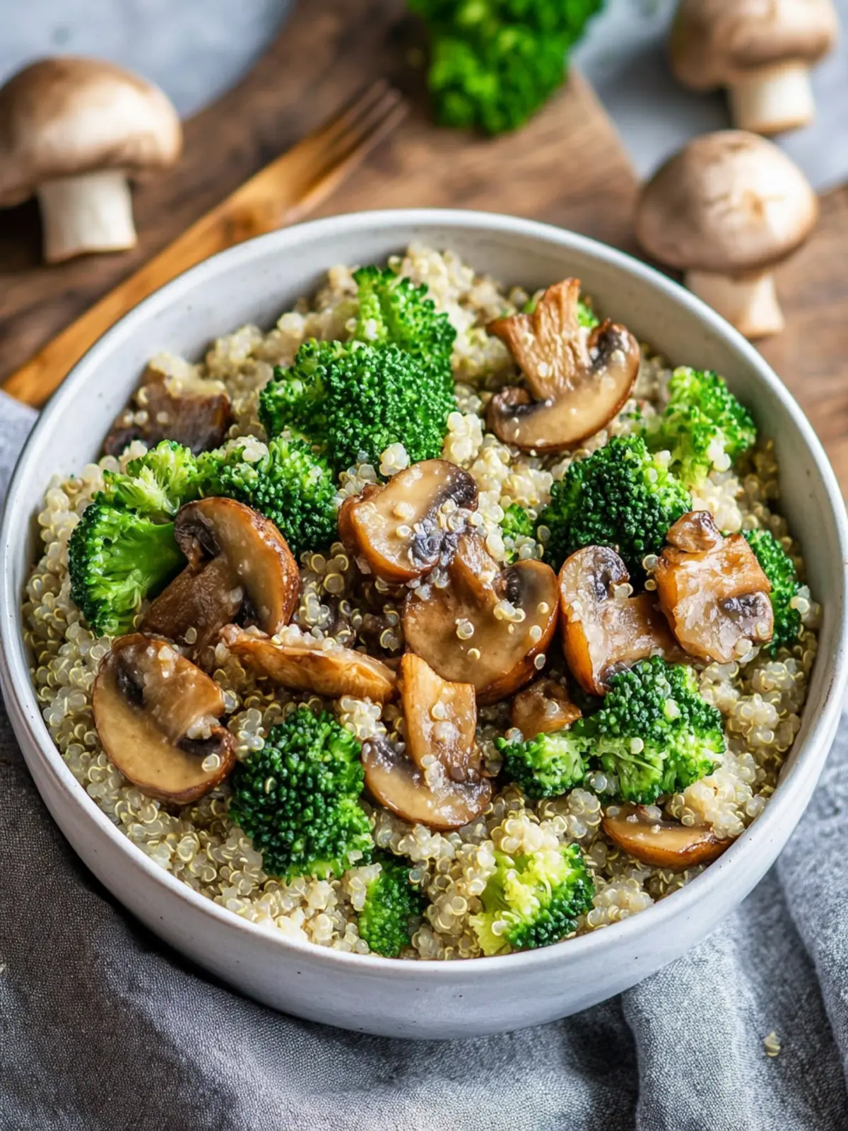 Quinoa Pfanne mit Brokkoli und Champignons