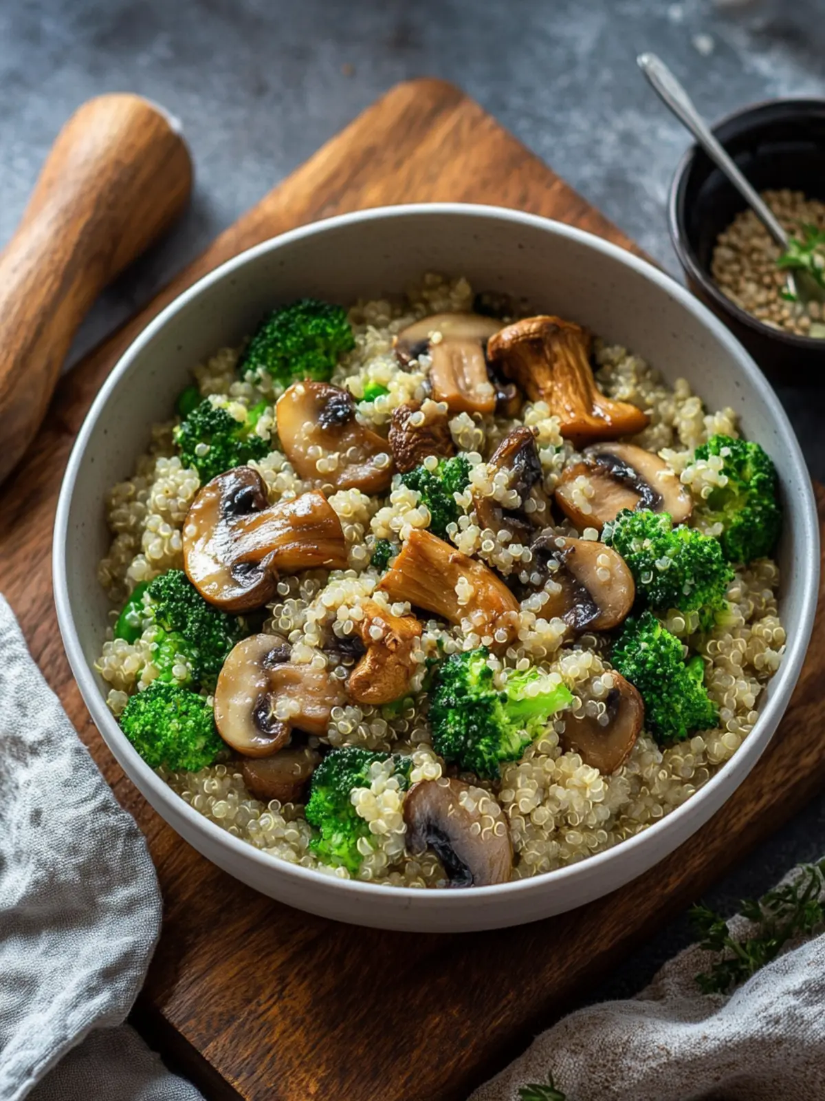 Quinoa Pfanne mit Brokkoli und Champignons