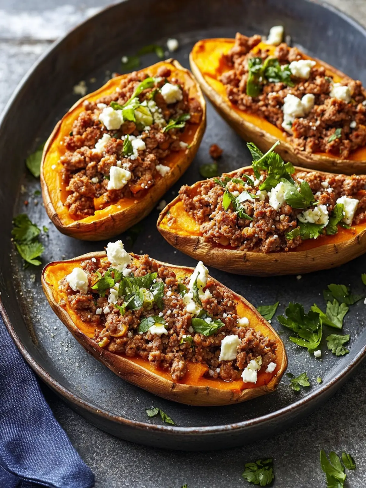 Stuffed sweet potatoes with veal mince and feta