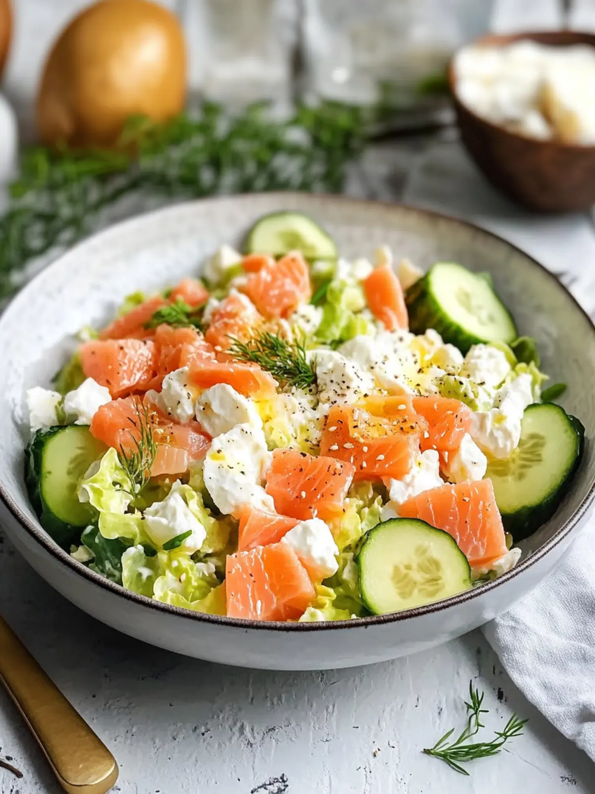 Heartfelt breakfast egg salad with cottage cheese & smoked salmon