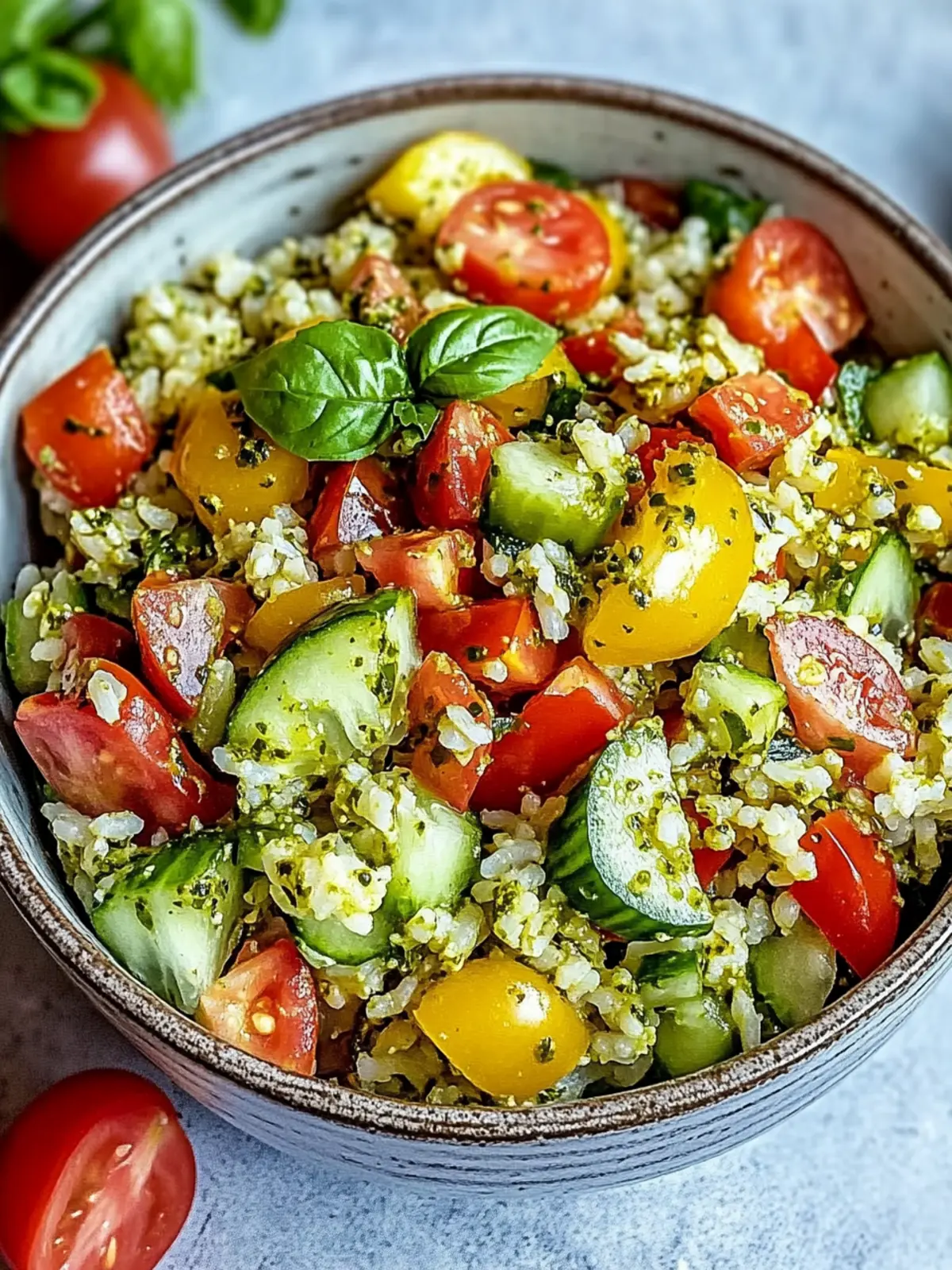 Bunter Reissalat mit Pesto – Gesund und Schnell