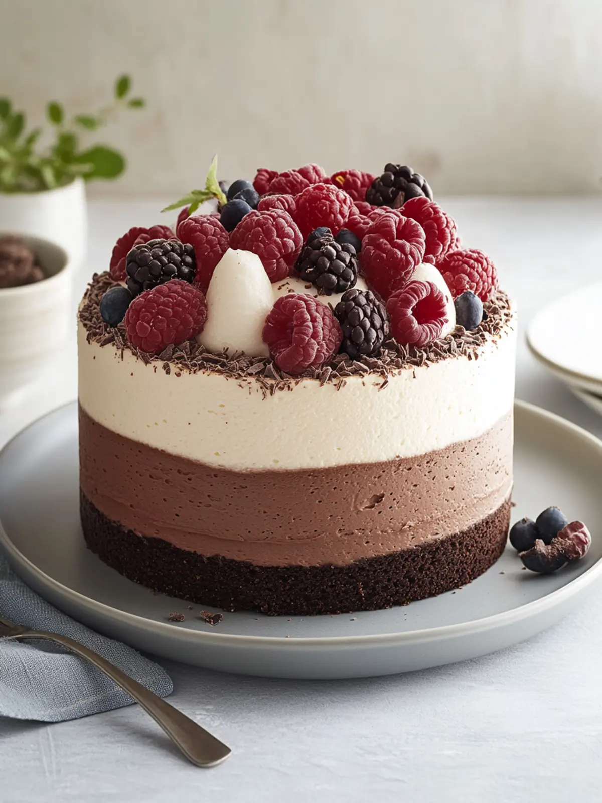 Dreifach-Schokoladenmousse-Kuchen