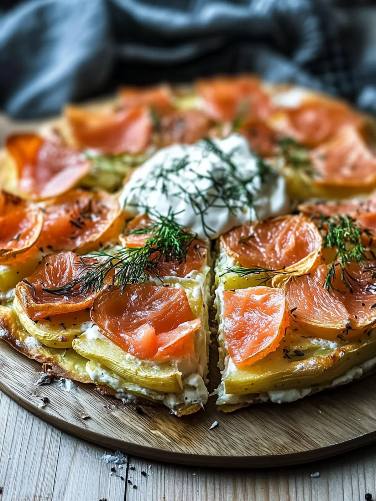 Knusprige Kartoffelgalette mit Räucherlachs und Crème Fraîche