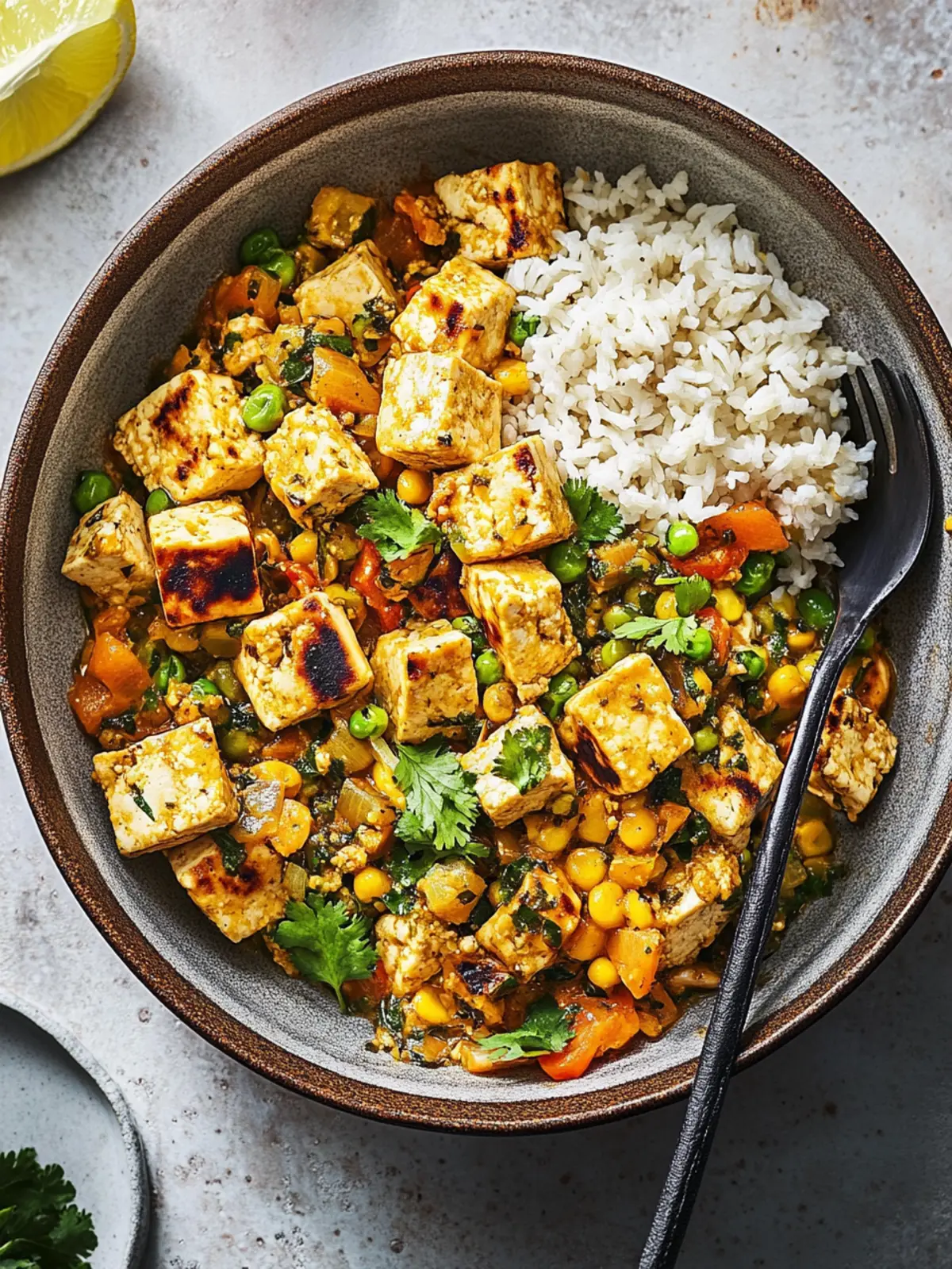 Tofu-Rührei mit schwarzen Bohnen und Mais