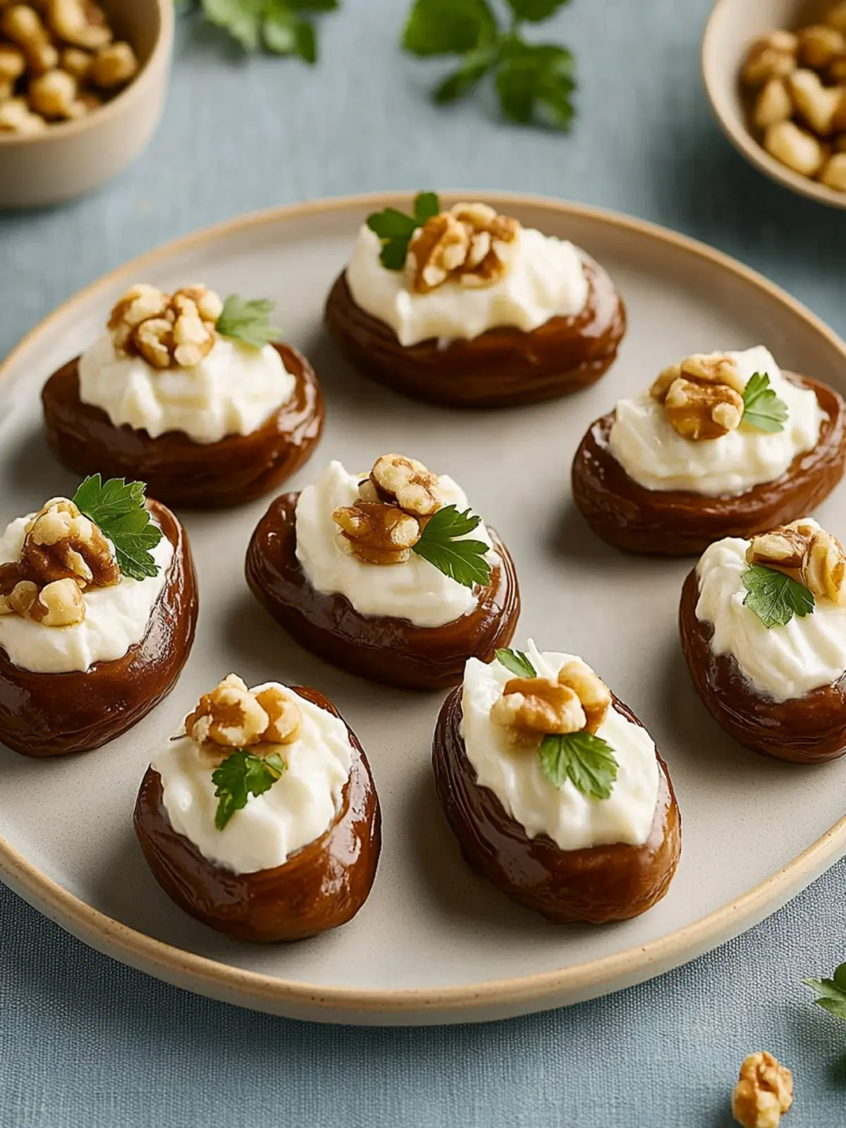 Sweet-savory date bites with cheese and walnut