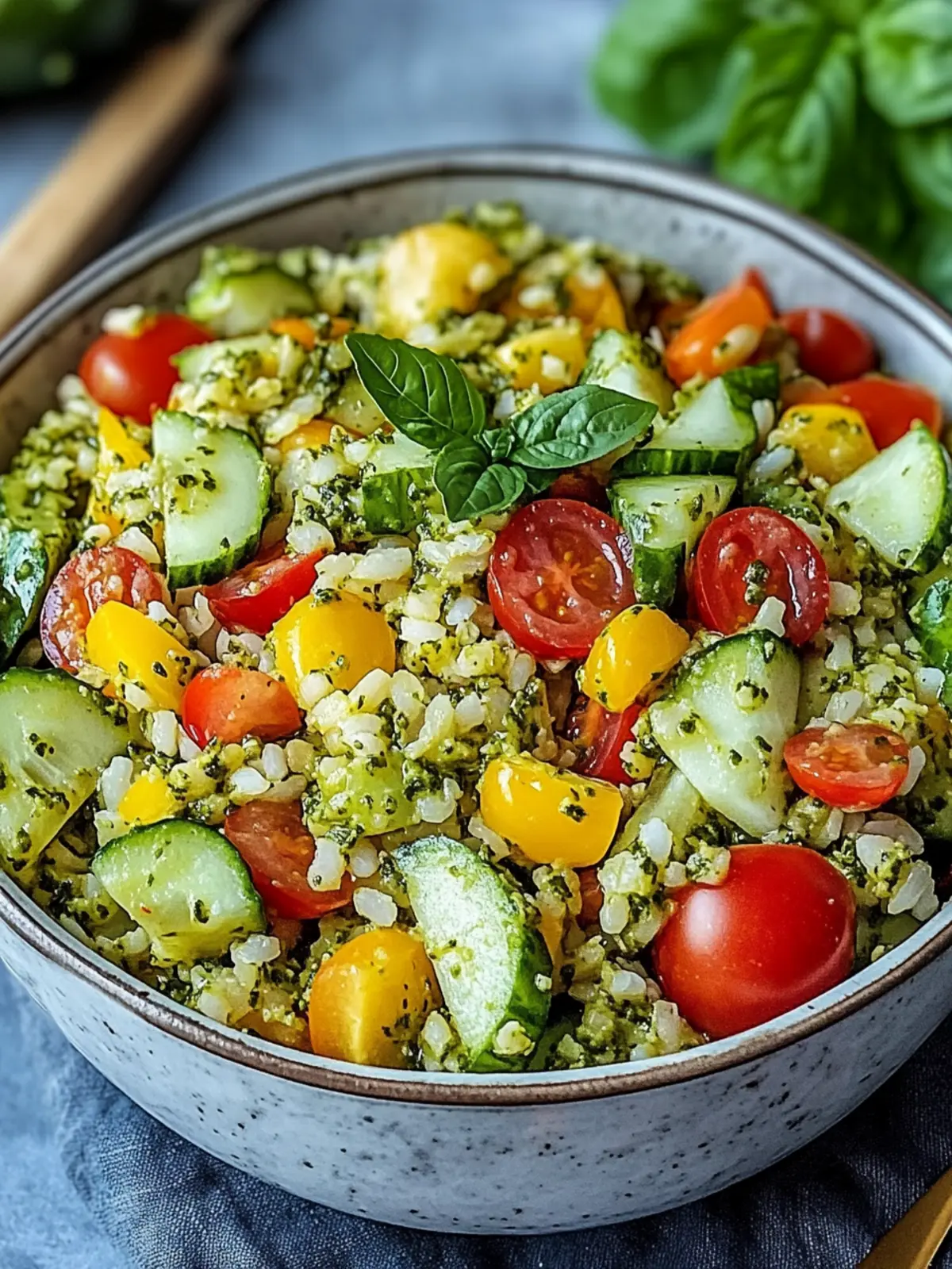 Bunter Reissalat mit Pesto – Gesund und Schnell