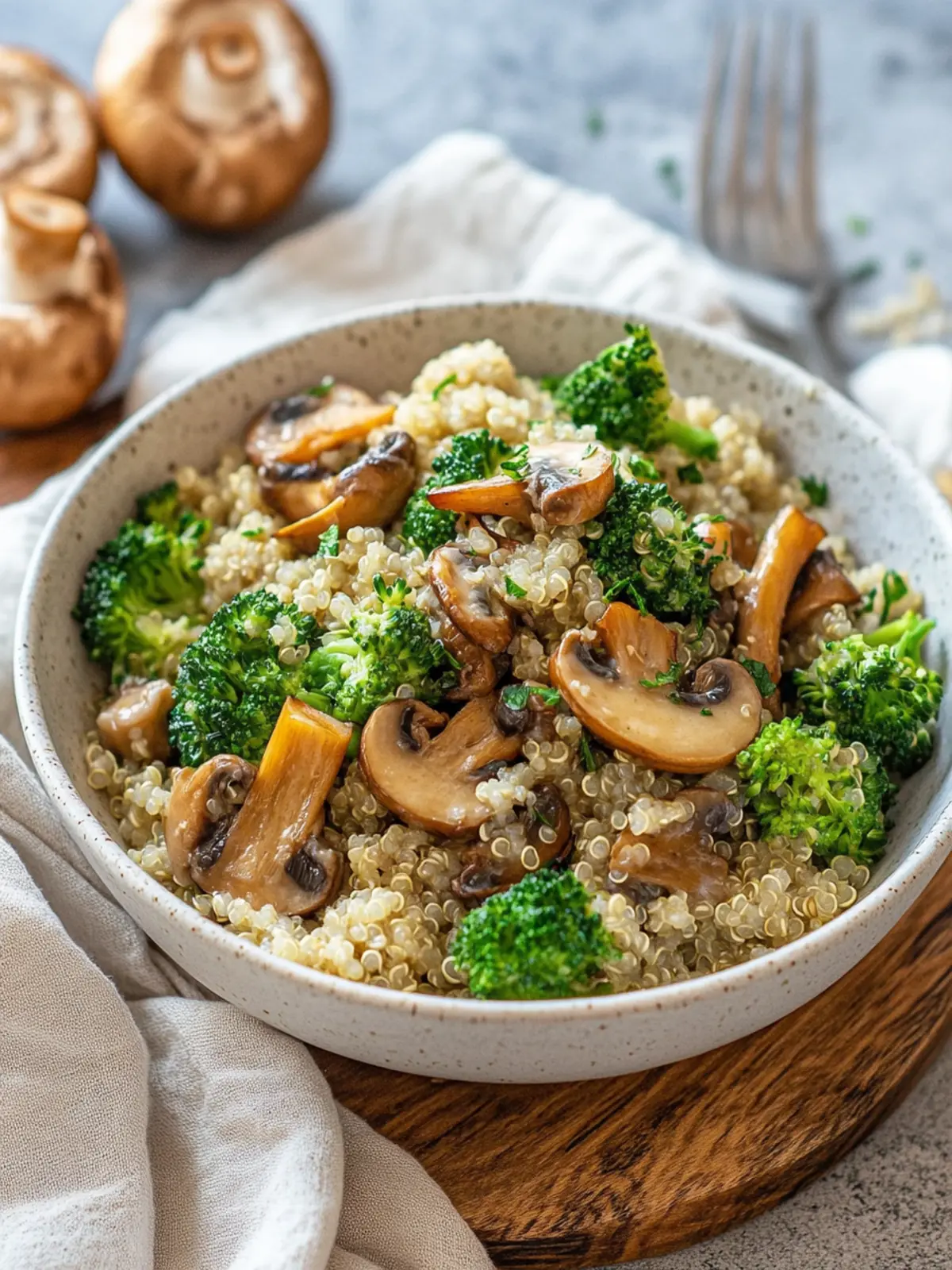 Quinoa Pfanne mit Brokkoli und Champignons