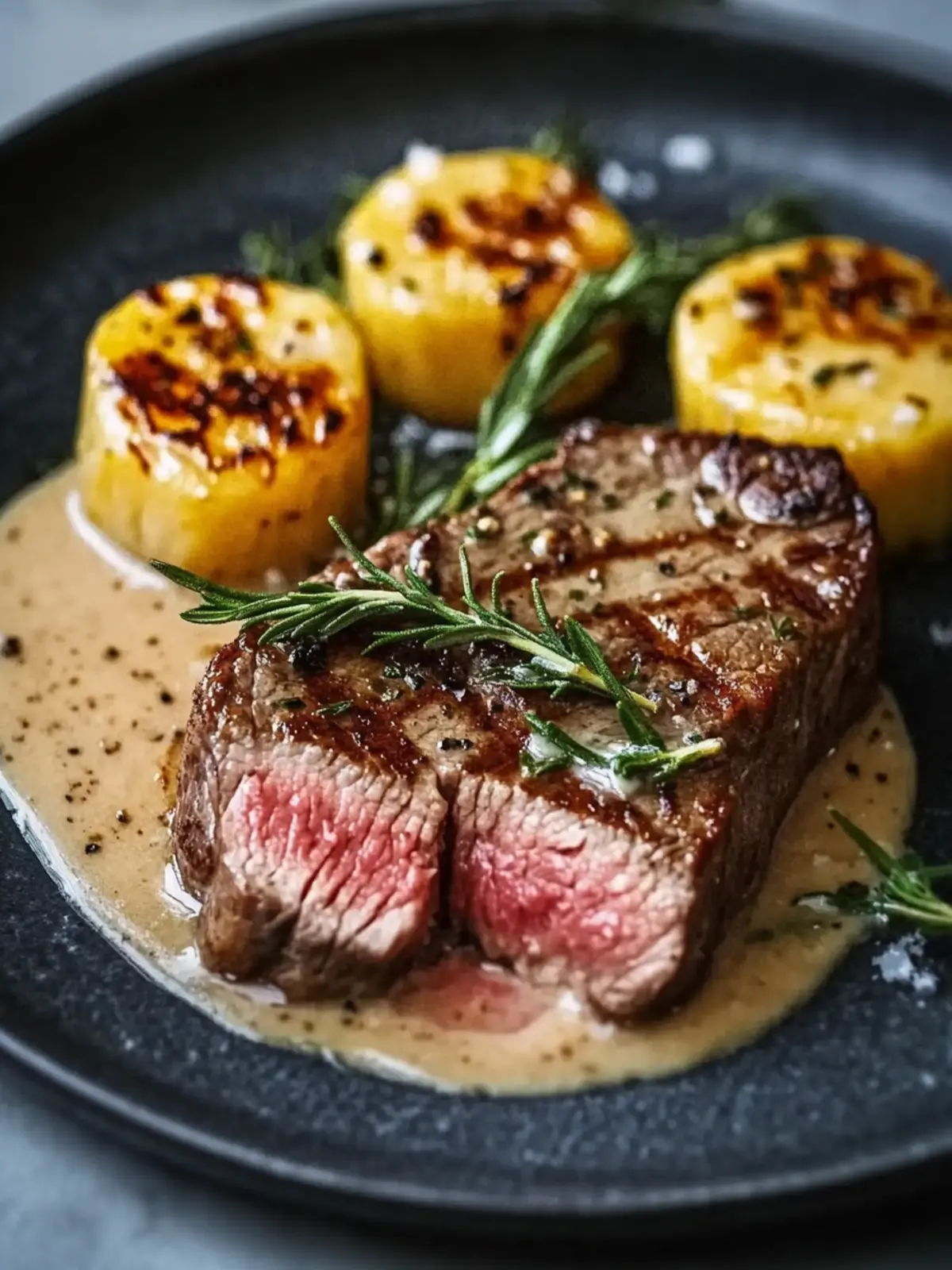 Cremiges Cheddar-Steak mit Garnelen