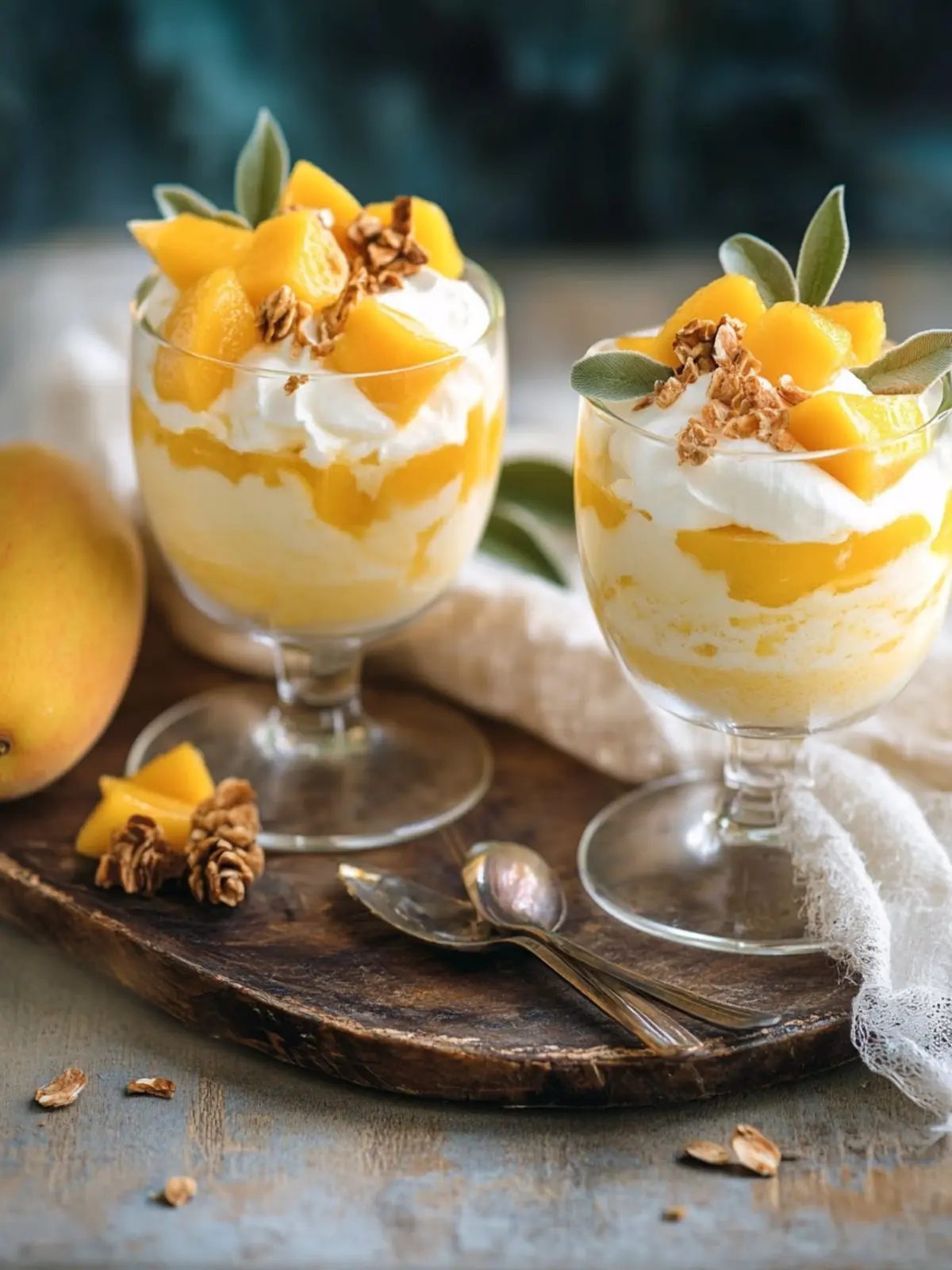 Leckeres Osterdessert mit Mango, Quark und Sahne