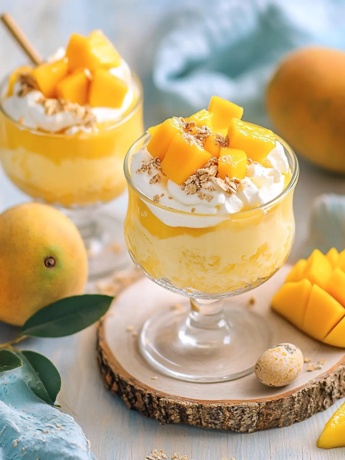 Leckeres Osterdessert mit Mango, Quark und Sahne