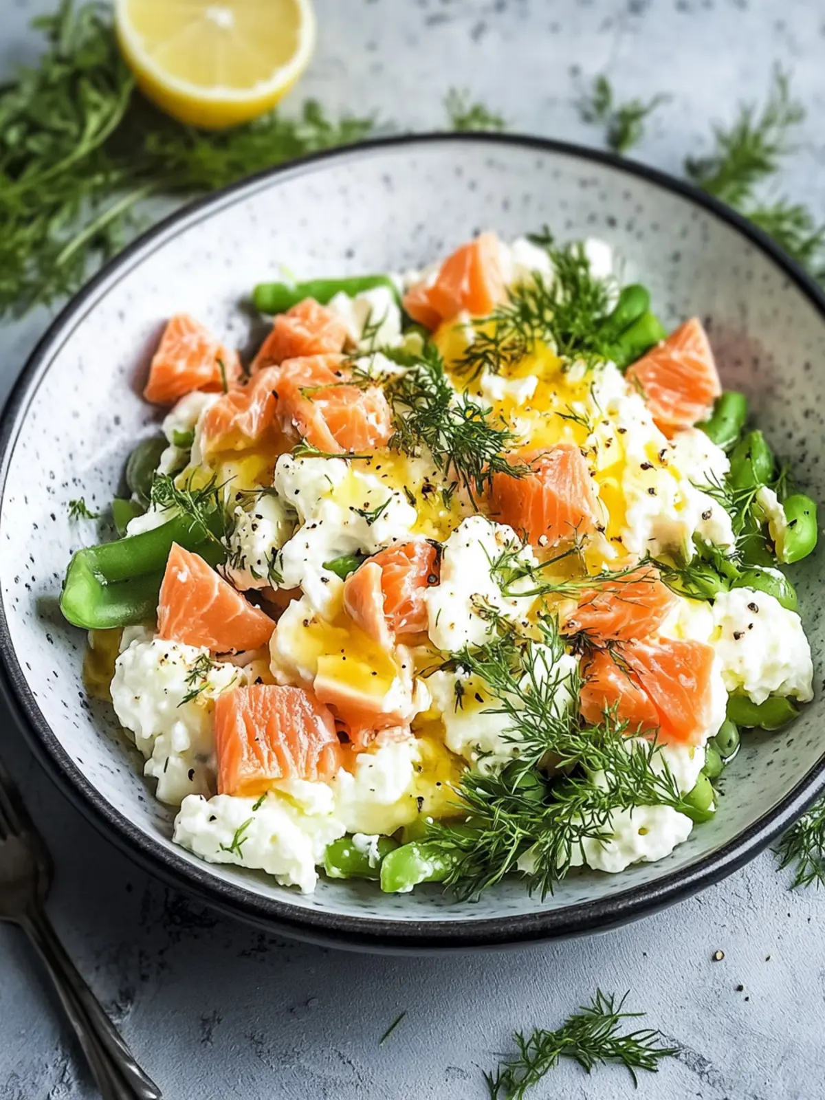 Heartfelt breakfast egg salad with cottage cheese & smoked salmon
